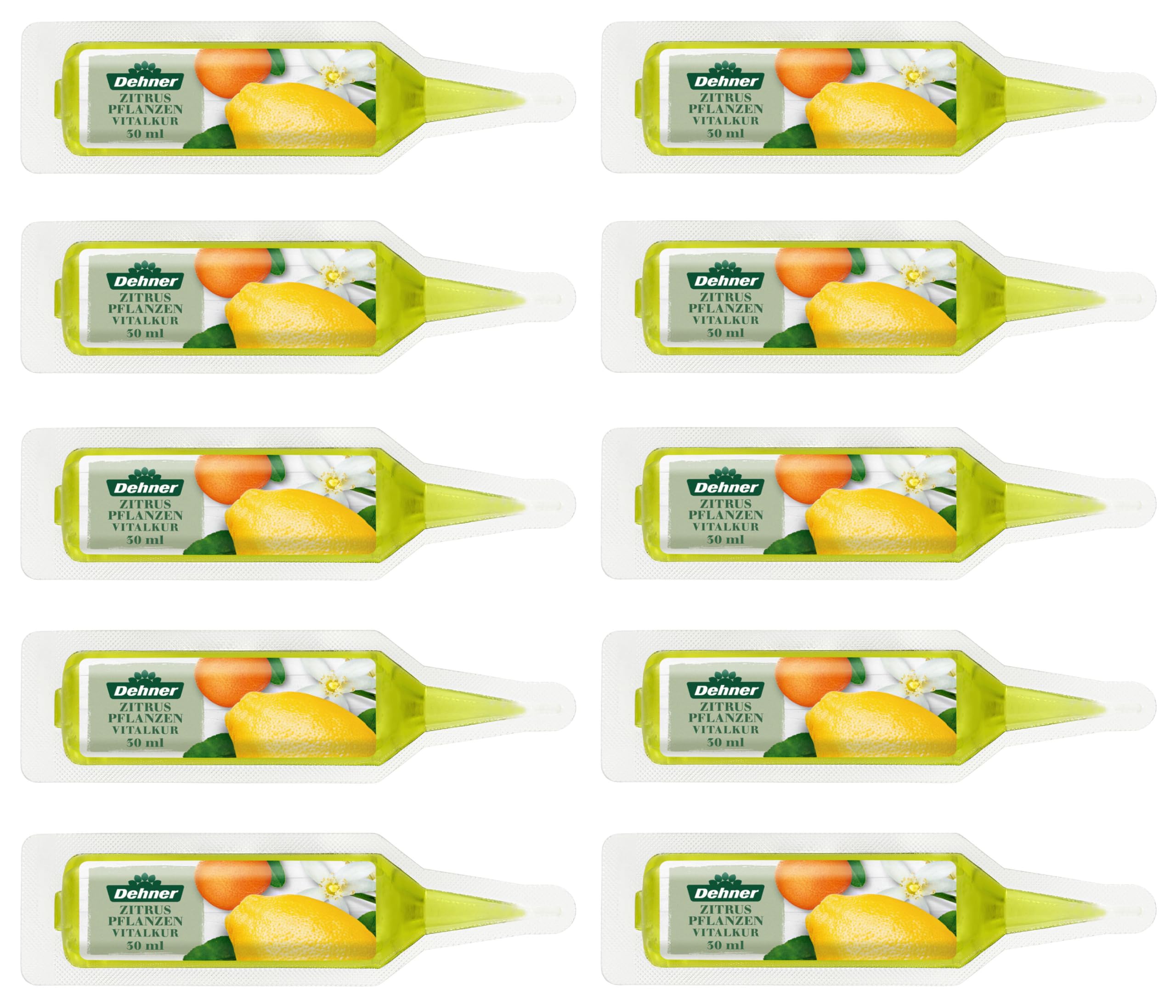 Dehner Zitruspflanzen Vitalkur, Spezialdünger, hochwertiger Flüssigdünger, NPK-Dünger für Zitruspflanzen, mit Spurennährstoffen, 10 x 30 ml (300 ml)
