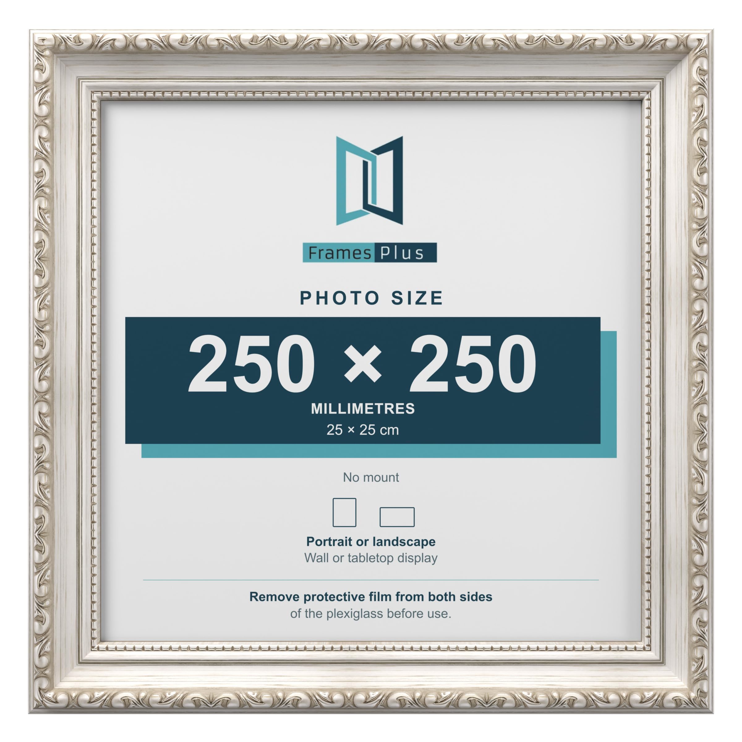 FramesPlus ORNATE Shabby Chic 25x25CM Picture Frame, Silver