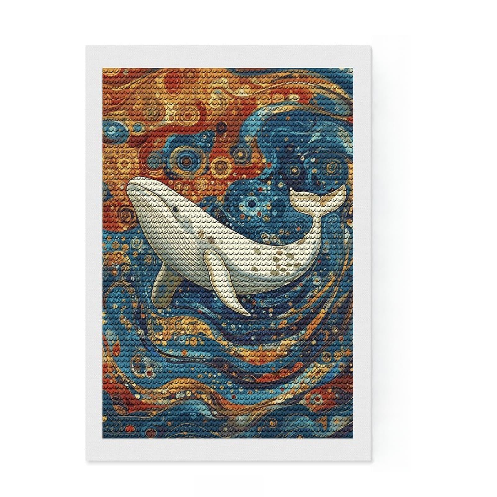 Junmoney White Whale Gustav Style Diamond Painting Set 8"x12", Stress Relief Craft, Satisfying Creative Project, Modern Decor, Holiday Gift Idea