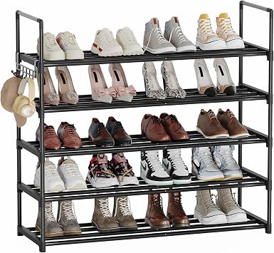 Shoe Rack - 5-Tier Shoe Organizer, Sturdy Shoe Storage Shelf, Perfect for Front Door Entrance, Closet & Entryway, Easy to Assemble, DIY Layering Options L - 5 Tier