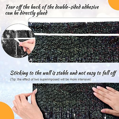 Miniatura 6 de Yunlly 4 cortinas de fondo de flecos de papel de oropel para discoteca, graduación, decoración de fiesta de cumpleaños, telón de fondo metálico con