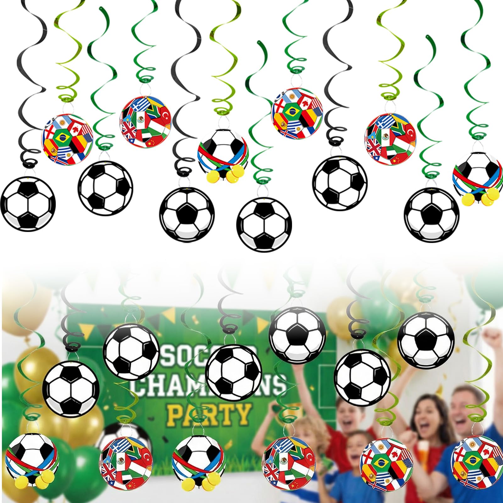 Wonlonda World Cup Football 2026 Hanging Swirls for Party Decorations, Soccer Hanging Swirl Soccer Theme Birthday Party Decorations for World Cup Football Home Party Decorations