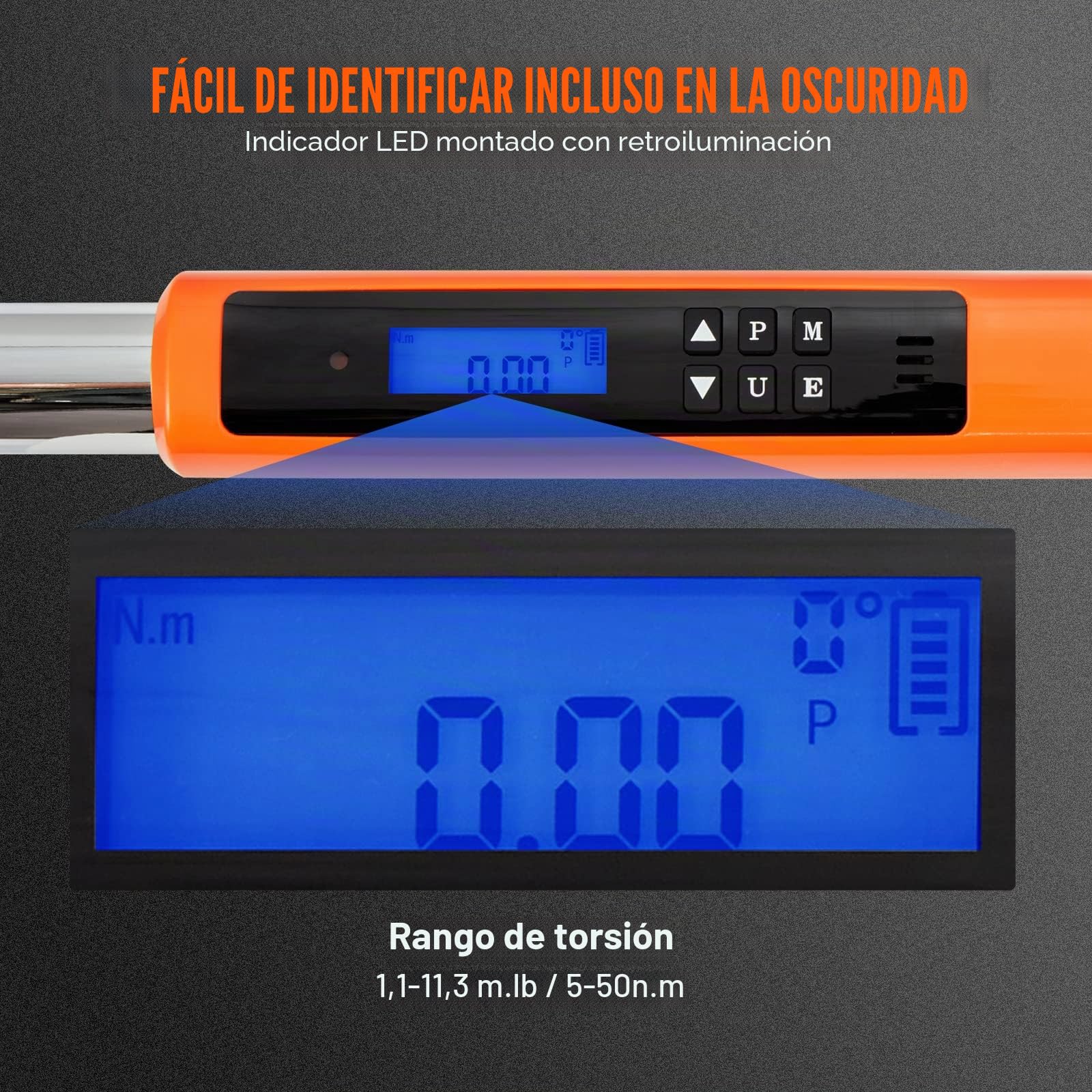 VEVOR Llave dinamométrica digital, llave dinamométrica electrónica de accionamiento de 3/8 pulgadas, kit de llave dinamométrica de 1.1-11.3 m.lb/5-50 n.m, rango de torsión preciso a ± 2%, juego de