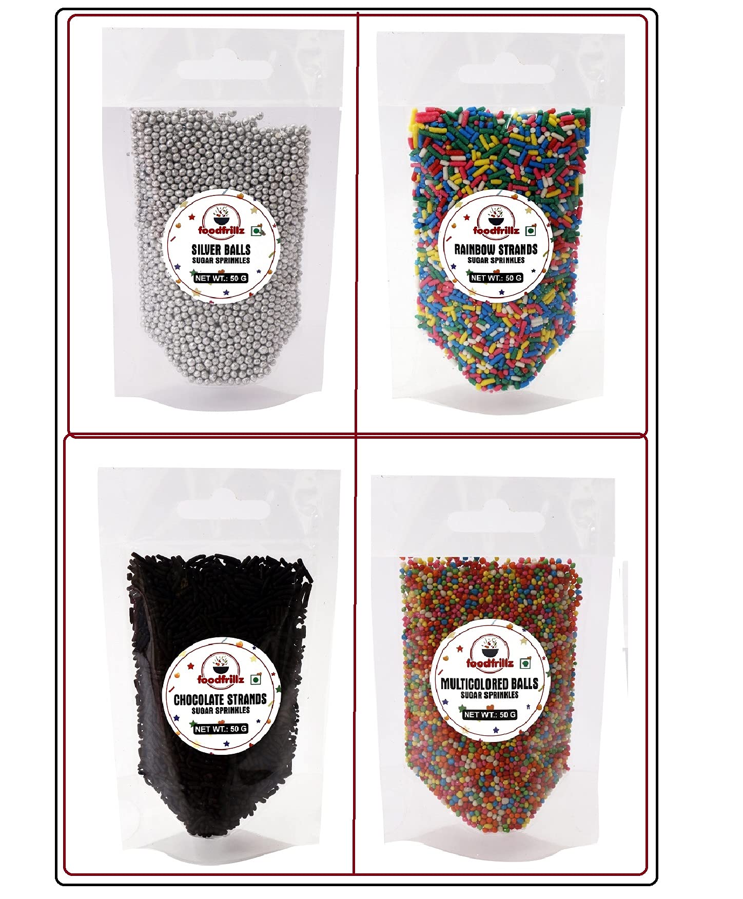 foodfrillz Silver Balls, Rainbow Sprinkles/Vermicelli, Chocolate Vermicelli Sprinkles, Multicolored Balls (50 g x 4) Sprinkles for Cake Decoration (B09BM3H7TT) Amazon Price History, Amazon Price Tracker