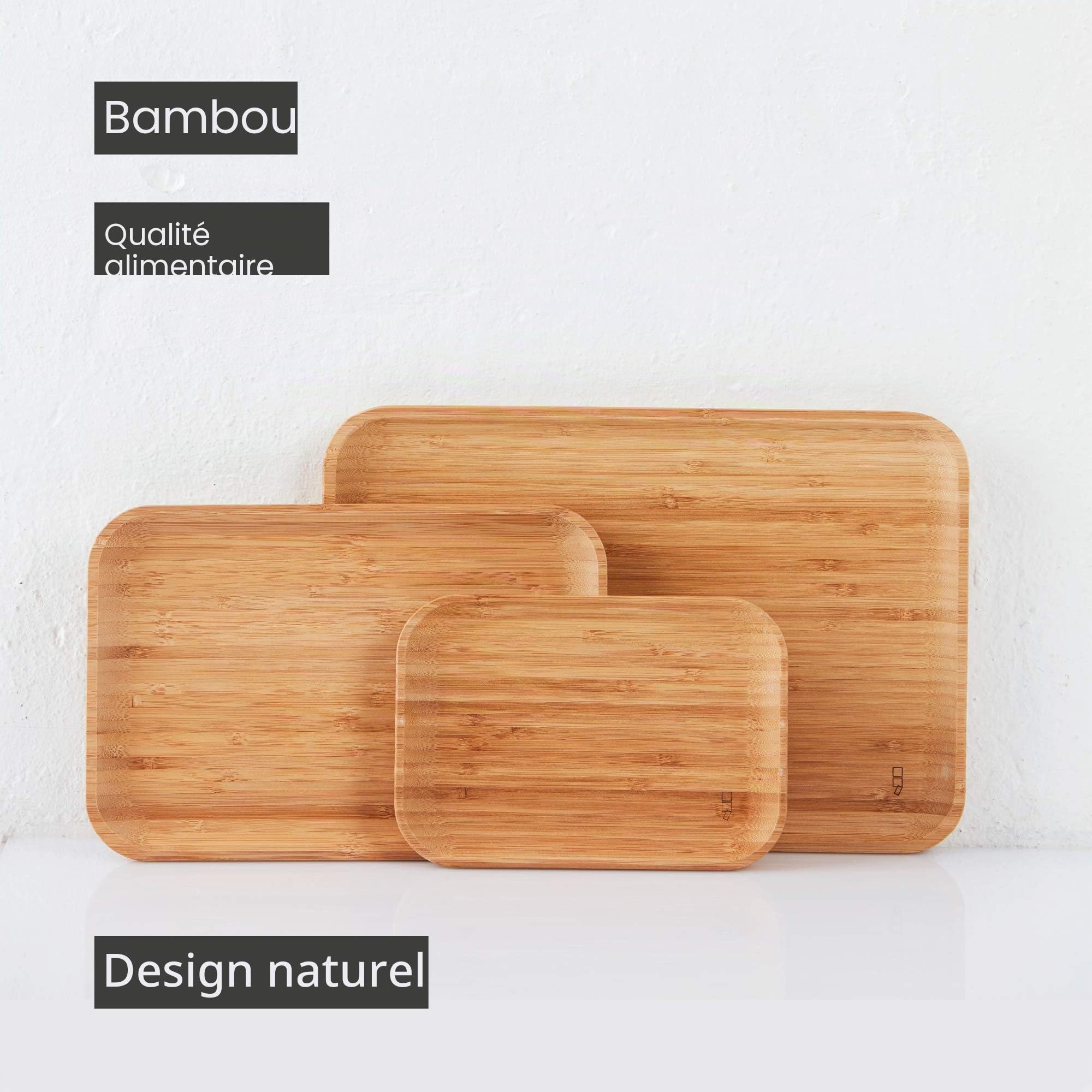 Point-Virgule Plateau de Service en Bambou decoratif, Plateau Repas, Grand, 35x24x1.9cm