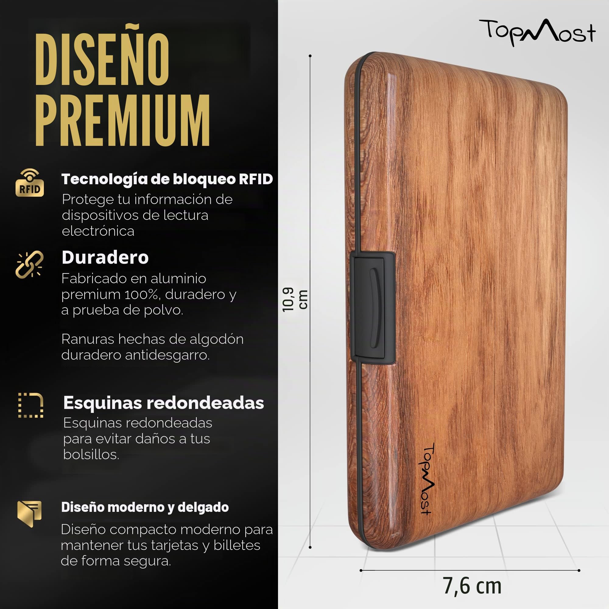 TopMost Cartera de Aluminio Bloqueo RFID para Hombres y Mujeres - Ranuras para 12 Tarjetas y Billetes