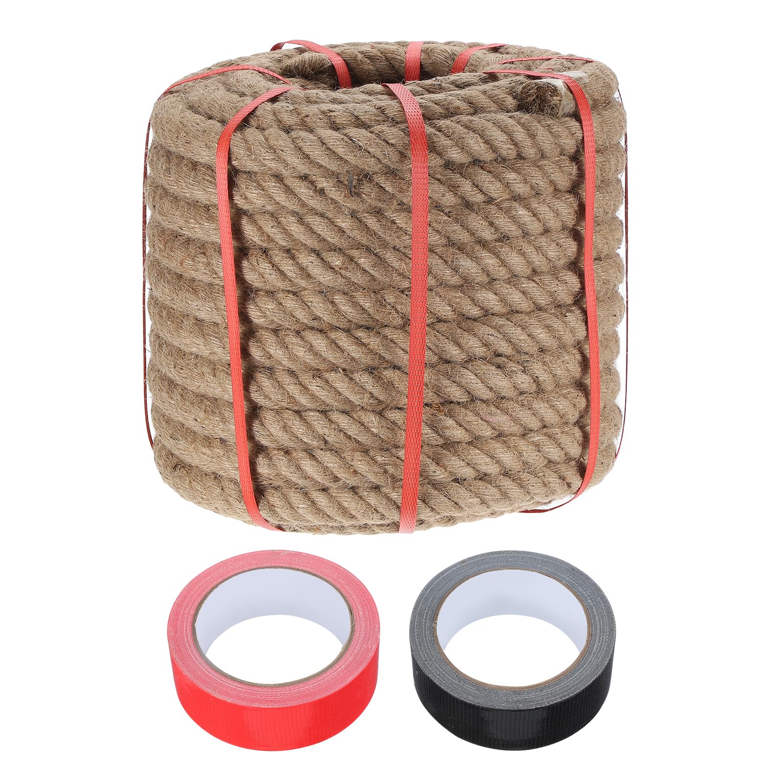 QUARKZMAN Corde en Jute 1.2 inch x 98ft, Corde Epaisse Naturelle Tordue avec 2 Rouleaux De Ruban pour Artisanat Balustrade Quai Tir A La Corde Balancoire Nautique Amenagement Paysager