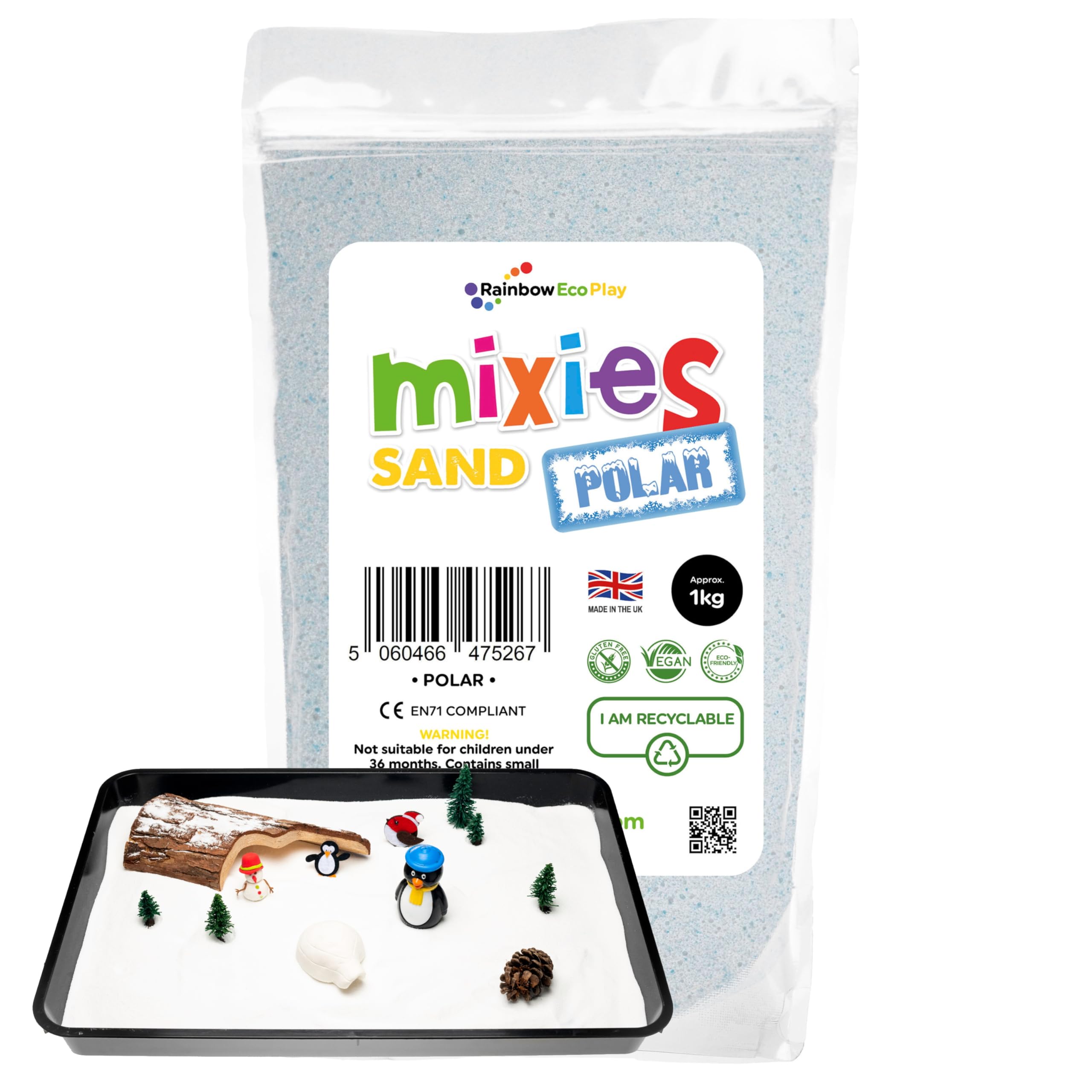 Mixies Rainbow Eco Play - Blended Sand - Polar Theme - 1kg - Sensory Play - Clean, Safe & Fun