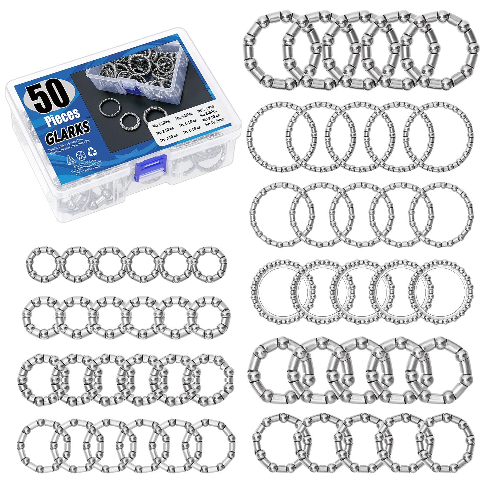 GLARKS 50pcs 23-40mm Ball Bearing Cages Crank Wheel Bearing Kit, Bike Ball Bearing Headset Retainer, Bicycle Ball Bearings Retainer for MTB Bicycle Fork, Mountain/Road Bicycle Repair
