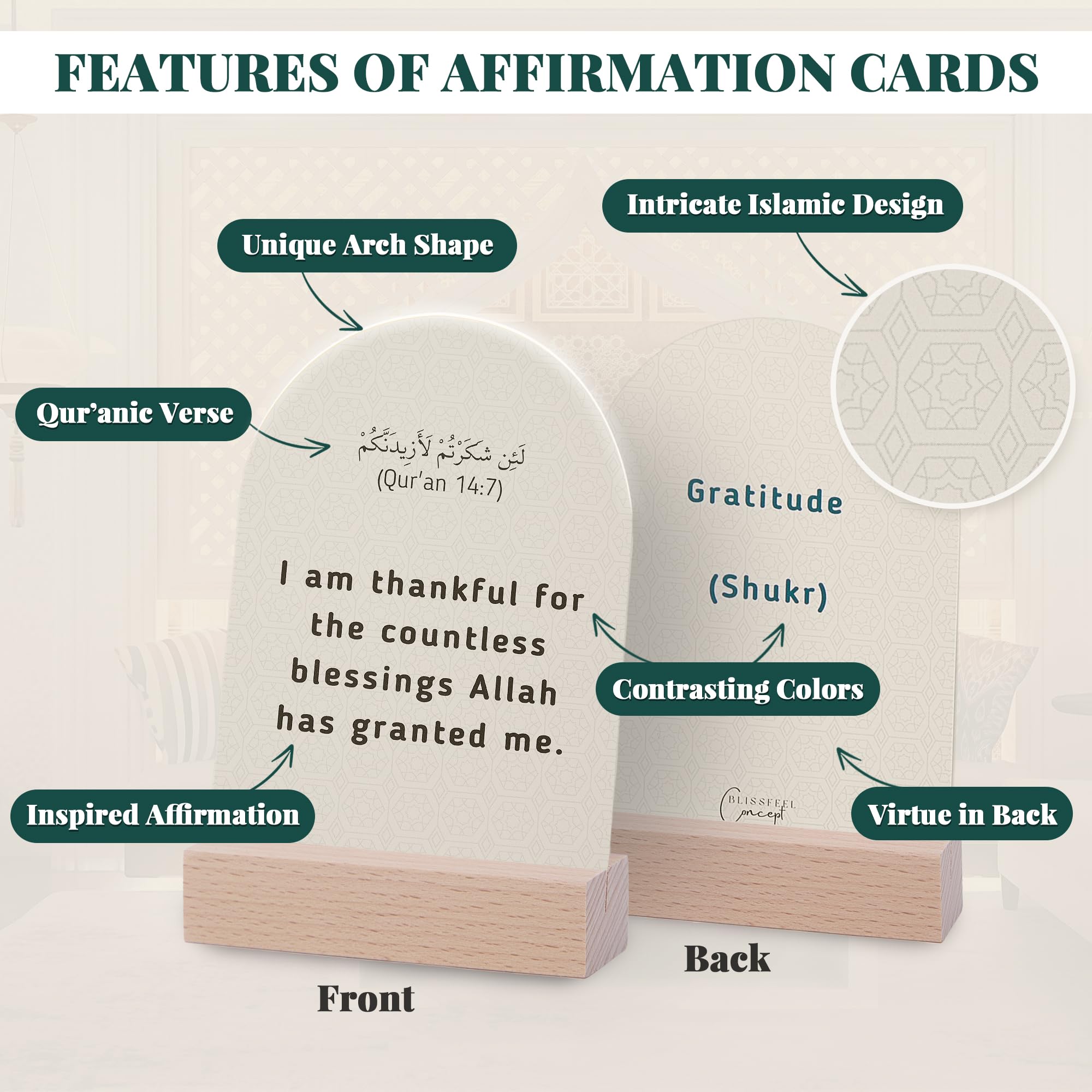 Islamic Affirmation Cards Set of 30, Magnetic Box & Stand - Ideal for Ramadan Gifts, Eid Gifts, Islamic Gifts, Eid Decorations for Home, Eid Mubarak Decorations, Positive Affirmations Cards, Muslim