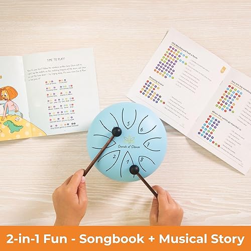 Miniatura 6 de Tambor de lengua de acero, 6 pulgadas, 8 notas, instrumento musical para adultos y niños con bolsa de hombro acolchada, canciones divertidas, libro