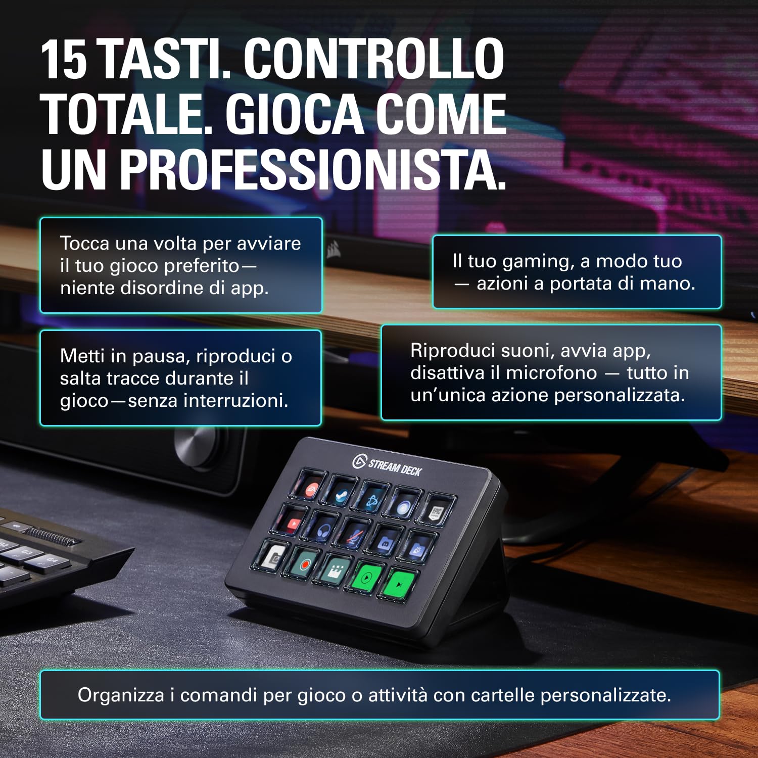 Elgato Stream Deck Scissor Keys Controller flusso lavoro tasti macro personalizzabili OBS Twitch Discord Windows 10 macOS 13