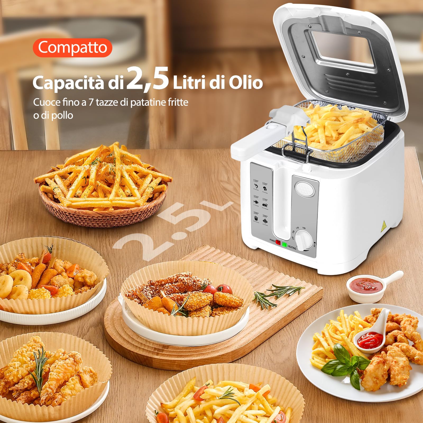 Aigostar Indra 30HEX - Friggitrice 1650Watts, Capacità 2,5Litri con finestra, Controllo di temperatura, Indicatori Luminasi. BPA assente