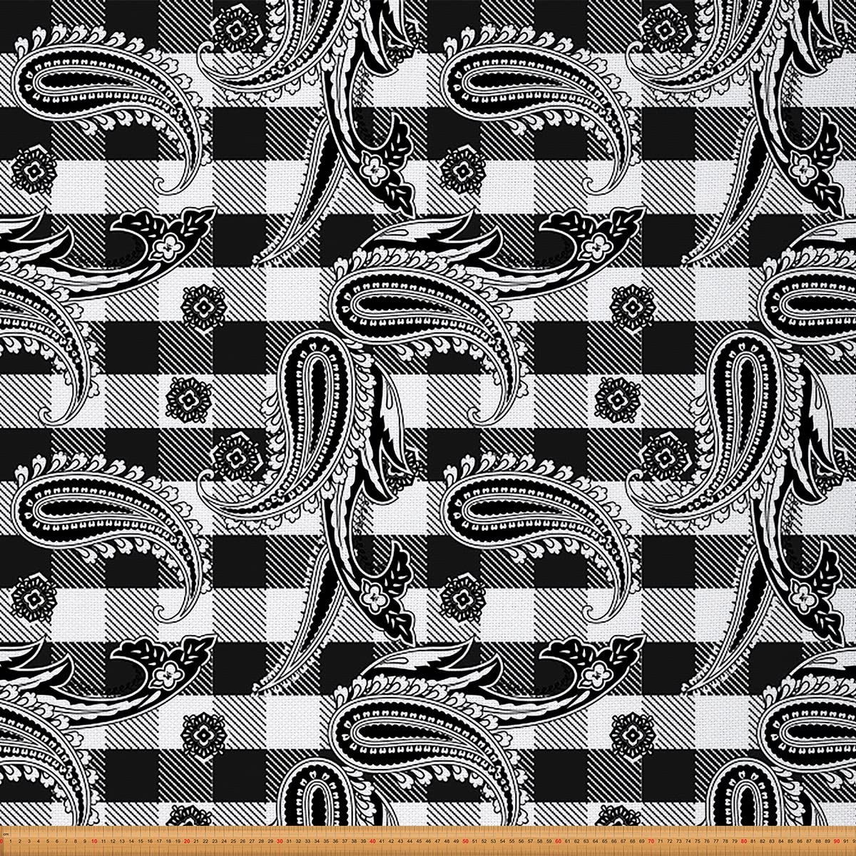 Boho Paisley Buffalo Check Plaid Upholstery Fabric by The Yard - Bohemian Exotic Style Waterproof Outdoor Indian Fabric for Chairs, Sofa (L92*W150cm, 1 Yard)