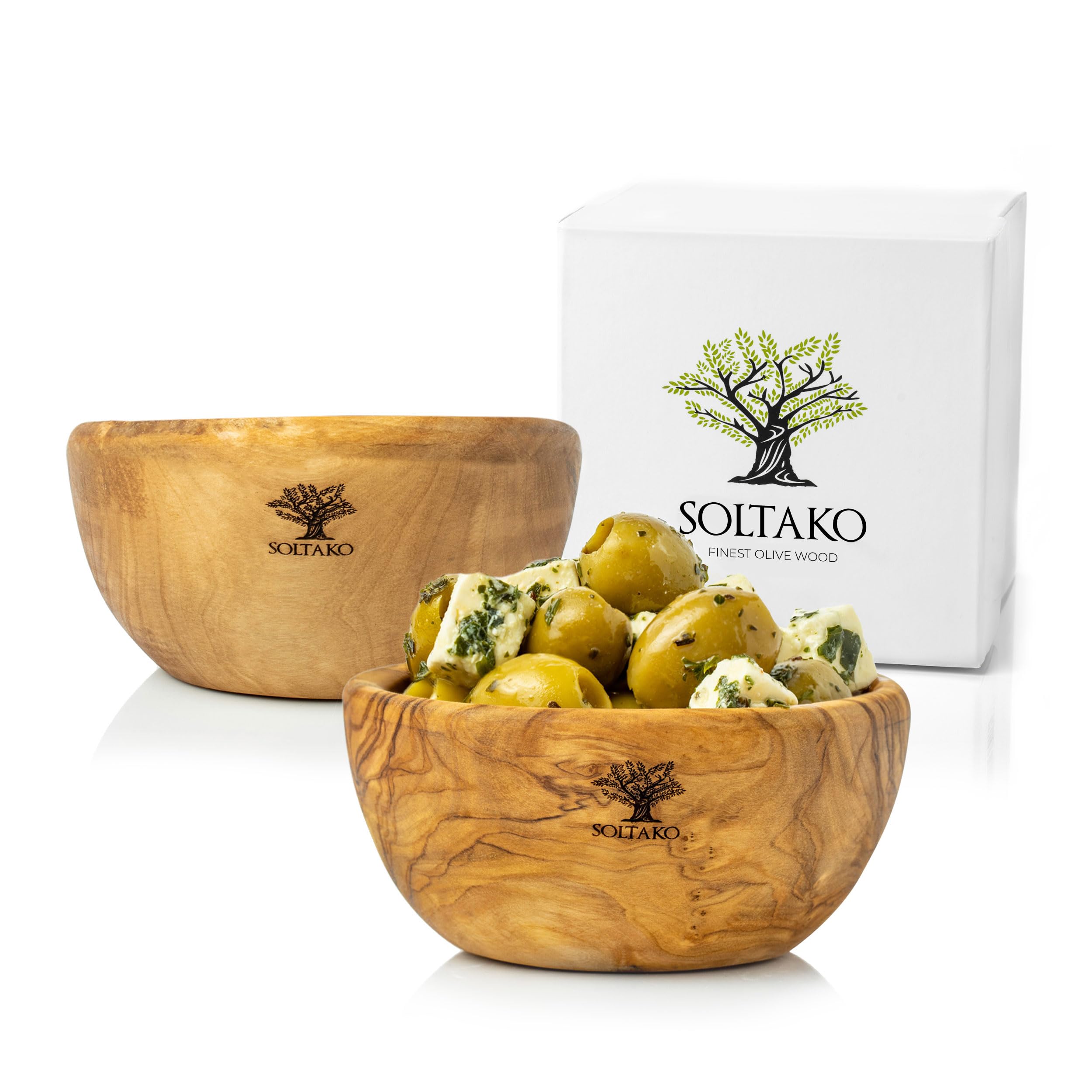 SOLTAKO Olivenholz Servierschalen 2er Set The Hummus Lover 10 cm