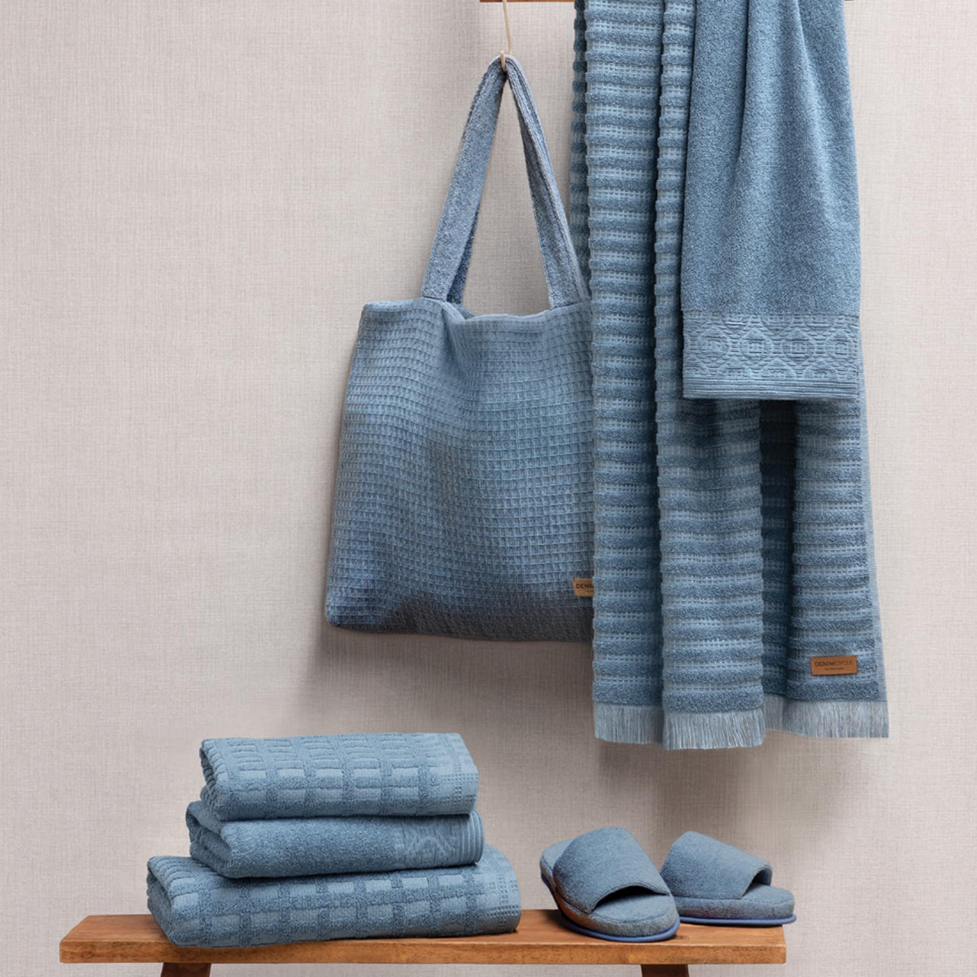 Linnea Drap de Bain Pur Coton gaufré 100x150cm Denim Bleu