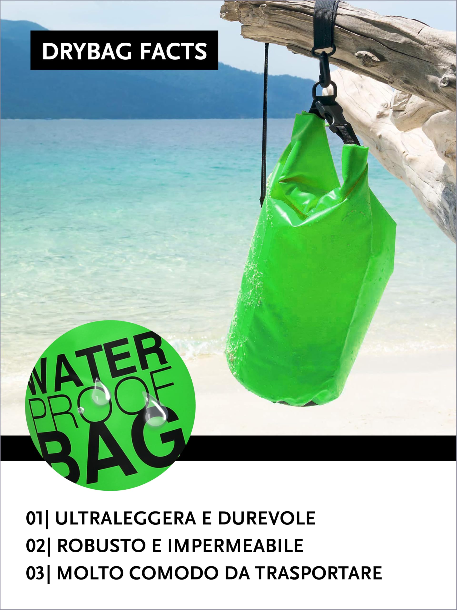 DonDon Dry Bag Borsa Impermeabile da 2l, 5l, 10l, 15l, 20l, 30l con Tracolla - 5