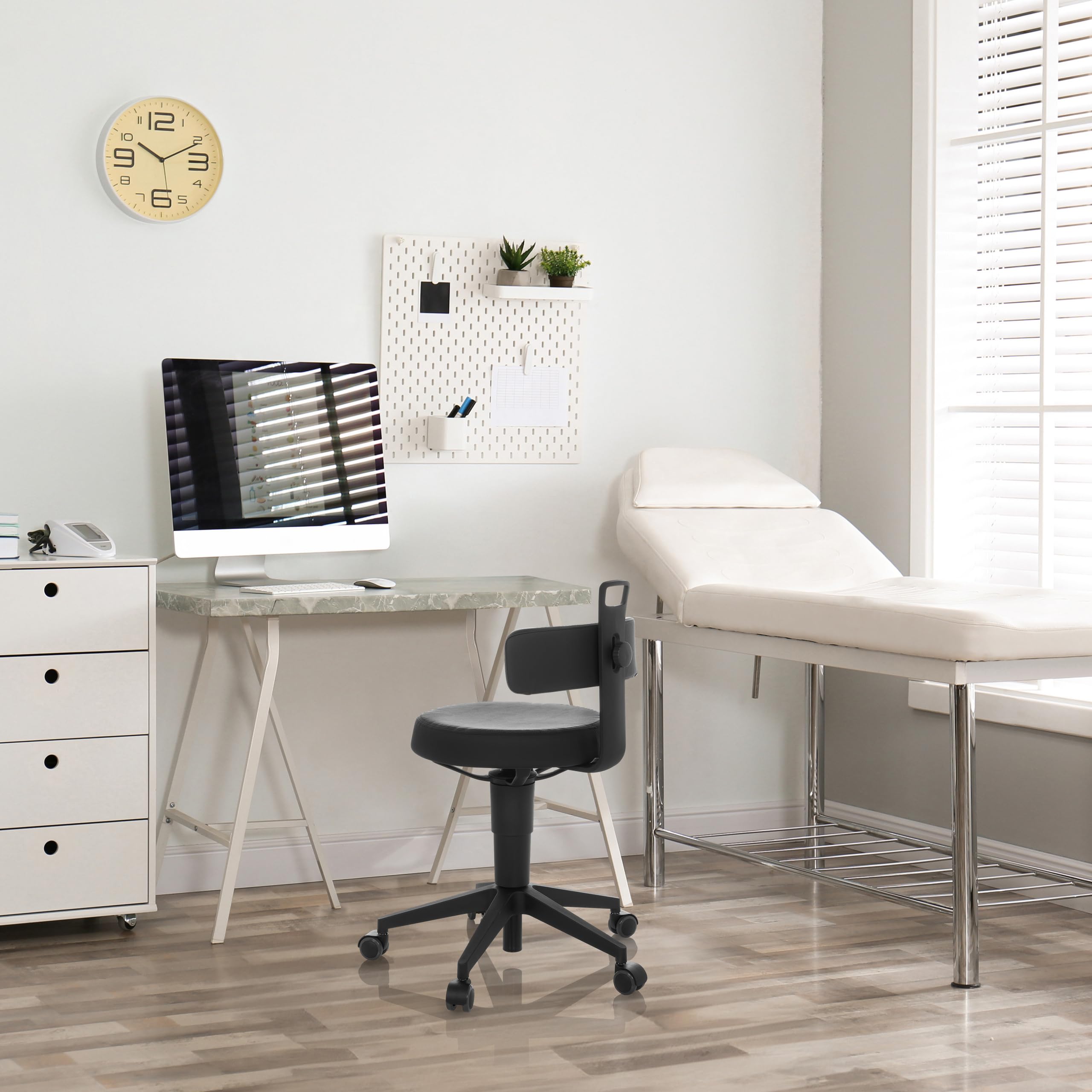 hjh OFFICE Silla de Equilibrio Regulable en Altura Top Work Flex PU Taburete de Trabajo móvil con Respaldo, imitación de Cuero Negro