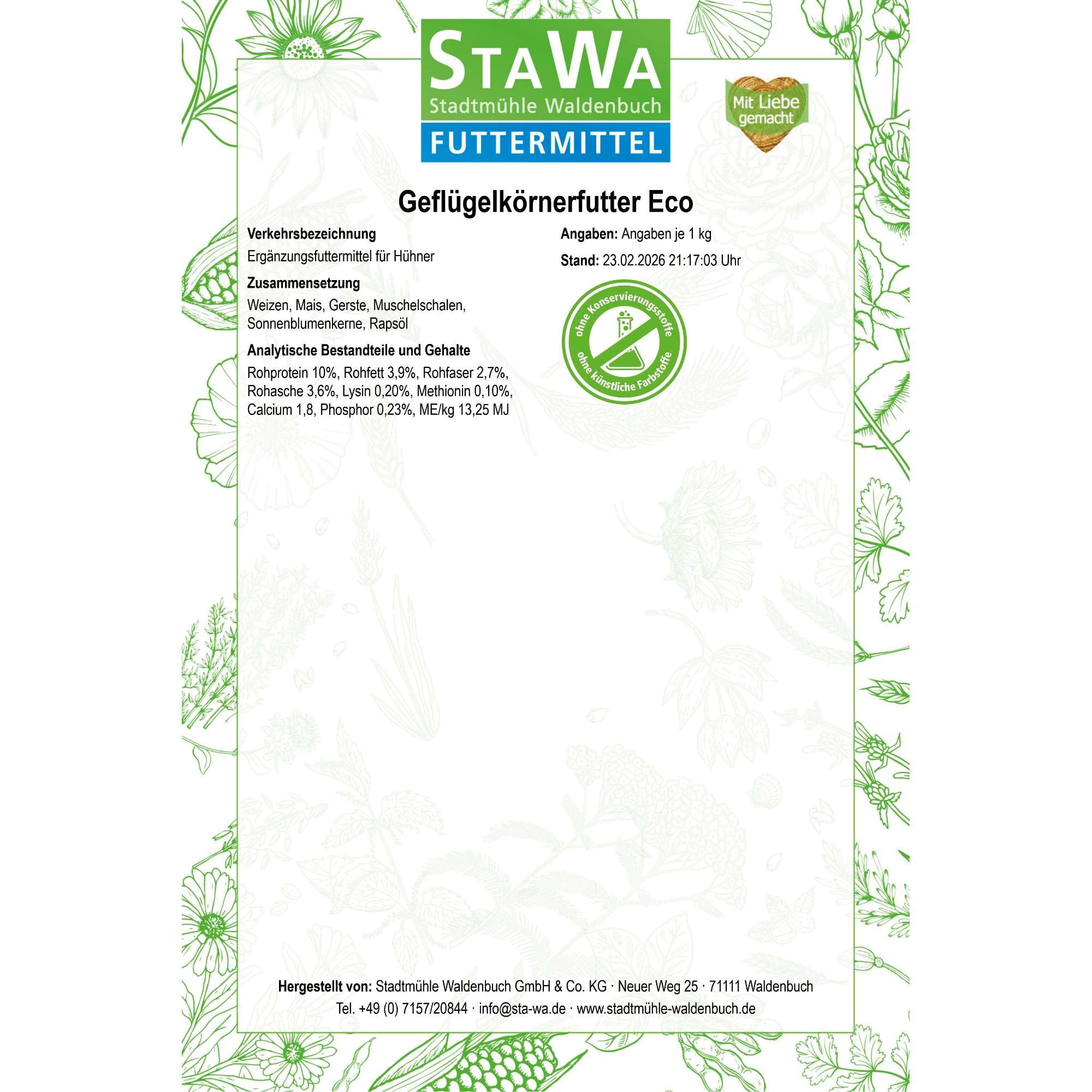 Geflügelkörnerfutter Eco, die preisbewusste Körnermischung für den Alltag, Hühnerfutter, Entenfutter, 25 kg