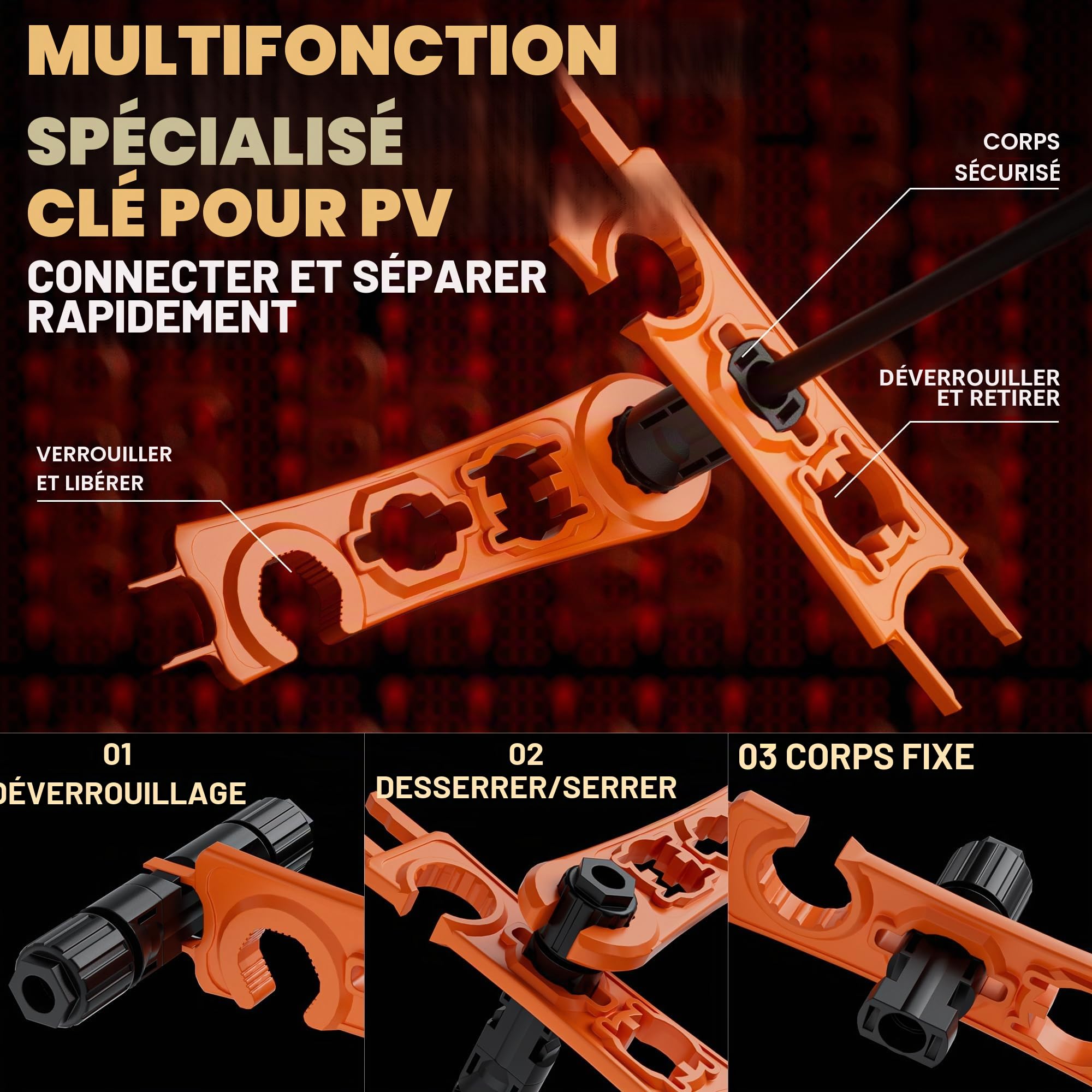 PEBA Pince à Sertir Solaire pour câble PV de 1,5-2,5/4/6 mm² Connecteurs Panneau Solaire, avec 6 paires Solaire Connecteurs, Outils de Sertissage Connecteurs Solaires - Solar PV Crimp Tool Kit