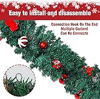 Vista 3 de MorTime Paquete de 2 guirnaldas LED de Navidad de 9 pies con piñas y bayas rojas, bolas de Navidad, guirnalda de Navidad multifunción con 50 luces