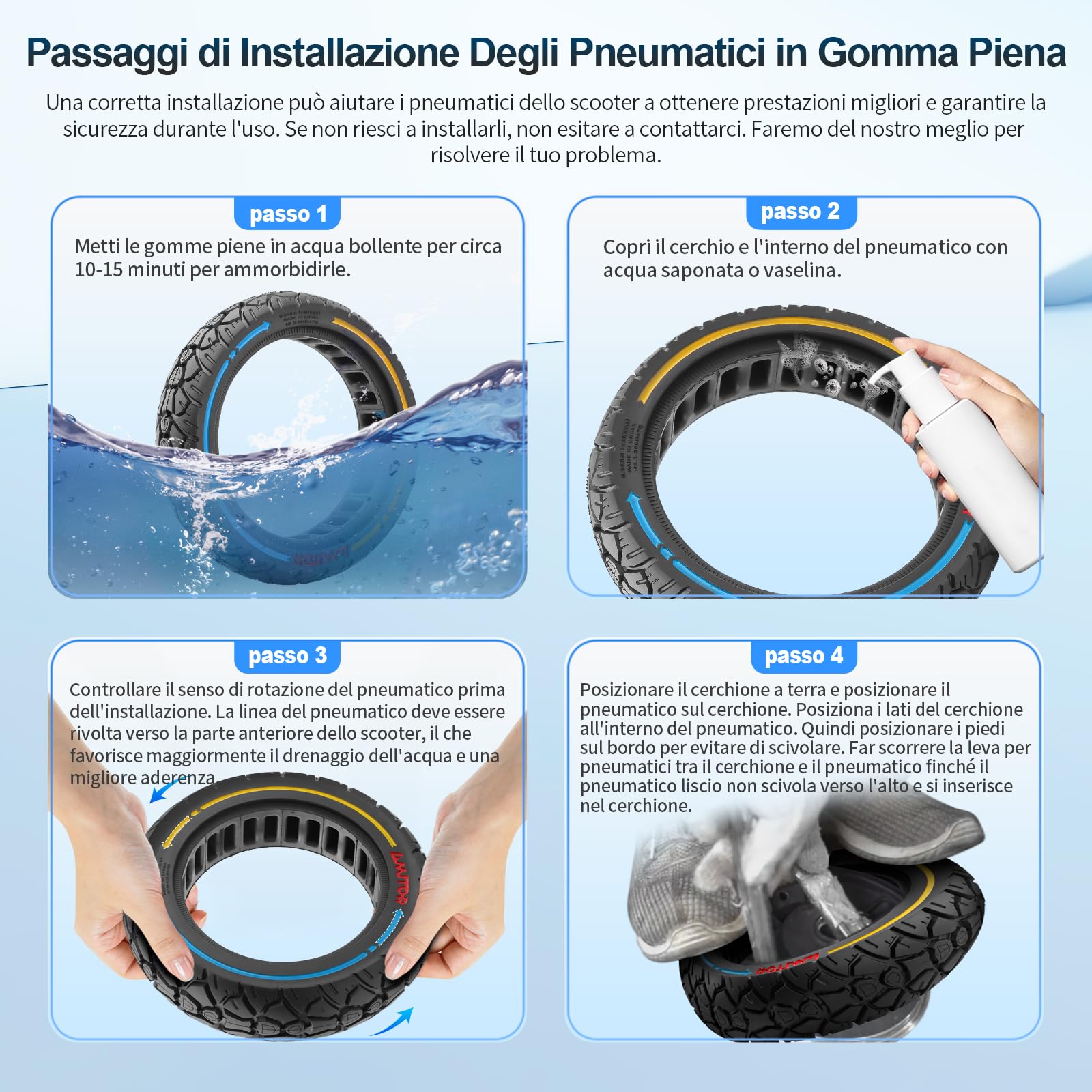 8,5 × 2,0 (230 × 50) Pneumatico in gomma piena 8 2/1 x 2,0 8,5" solidi per scooter elettrico Xiaomi M365 1S, Pro/Gotrax XR Pneumatico di ricambio completo antiscivolo antiforatura (2 pezzi)