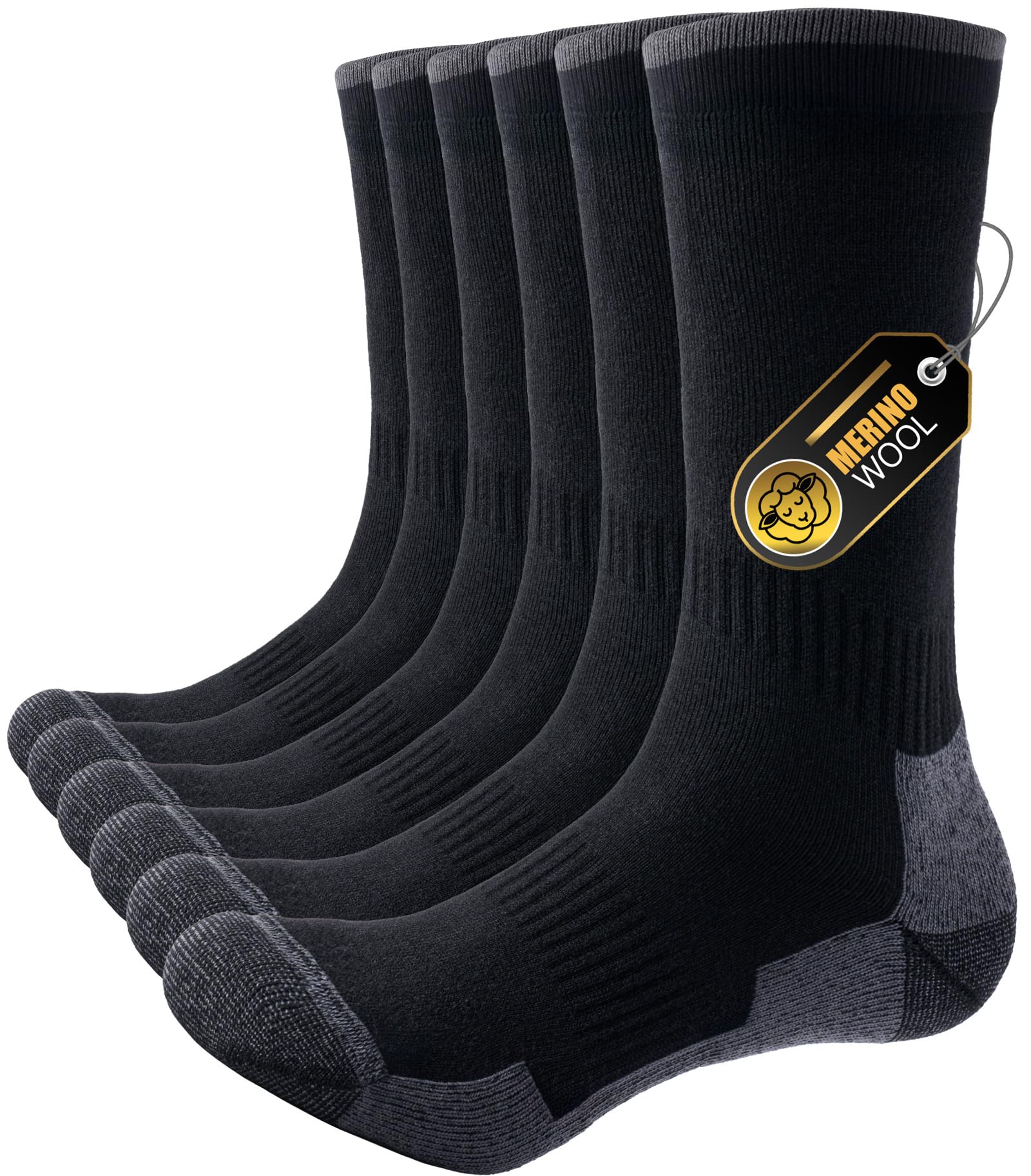 PULIOU Wandersocken Merino Socken Herren Damen, Outdoor & Trekking-Socken, Anti-Blasen, Gepolstert Arbeitssocken Laufsocken Sportsocken (3 Paar)