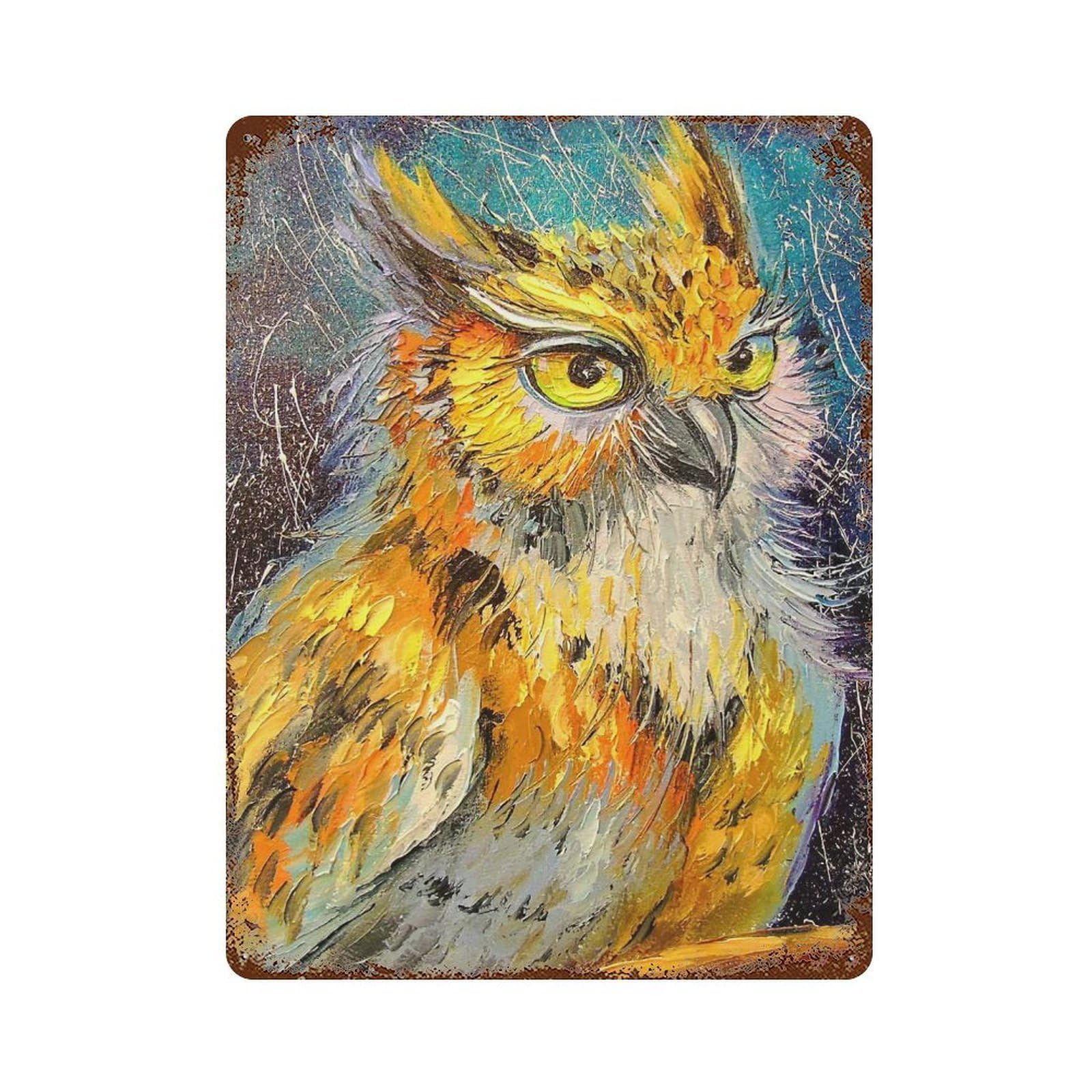 Owl 15.7"x11.8" Weathered Tin Sign, Decorative Metal Wall Art for Cafe, Home Bar And Lounge Decor