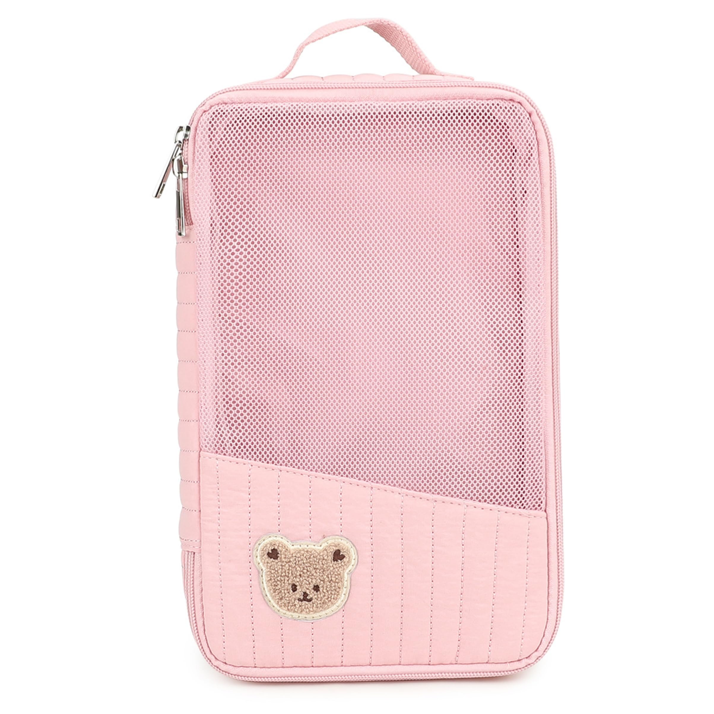 Uanqfegy Cartoon Bear Quilted Mesh Diaper Bag Organizer Pouch Cube – Diaper Bag Organizers for Travel Baby Essentials & Toiletries Organization(Pinks)