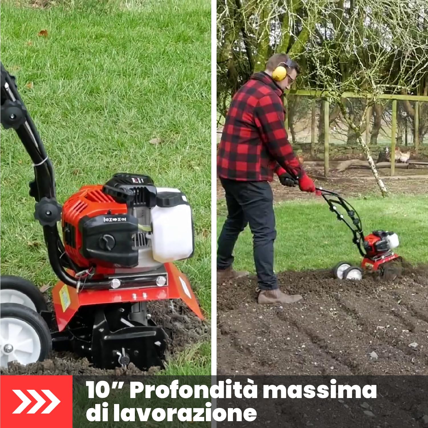 BU-KO 52CC Garden Petrol Tiller Motore 3HP 2 Tempi Prato Terreno Coltivatore Rotovator Motore Leggero Compatto Compatto Impugnatura sicura Impugnatura costruita per durare Affidabile e Resistente