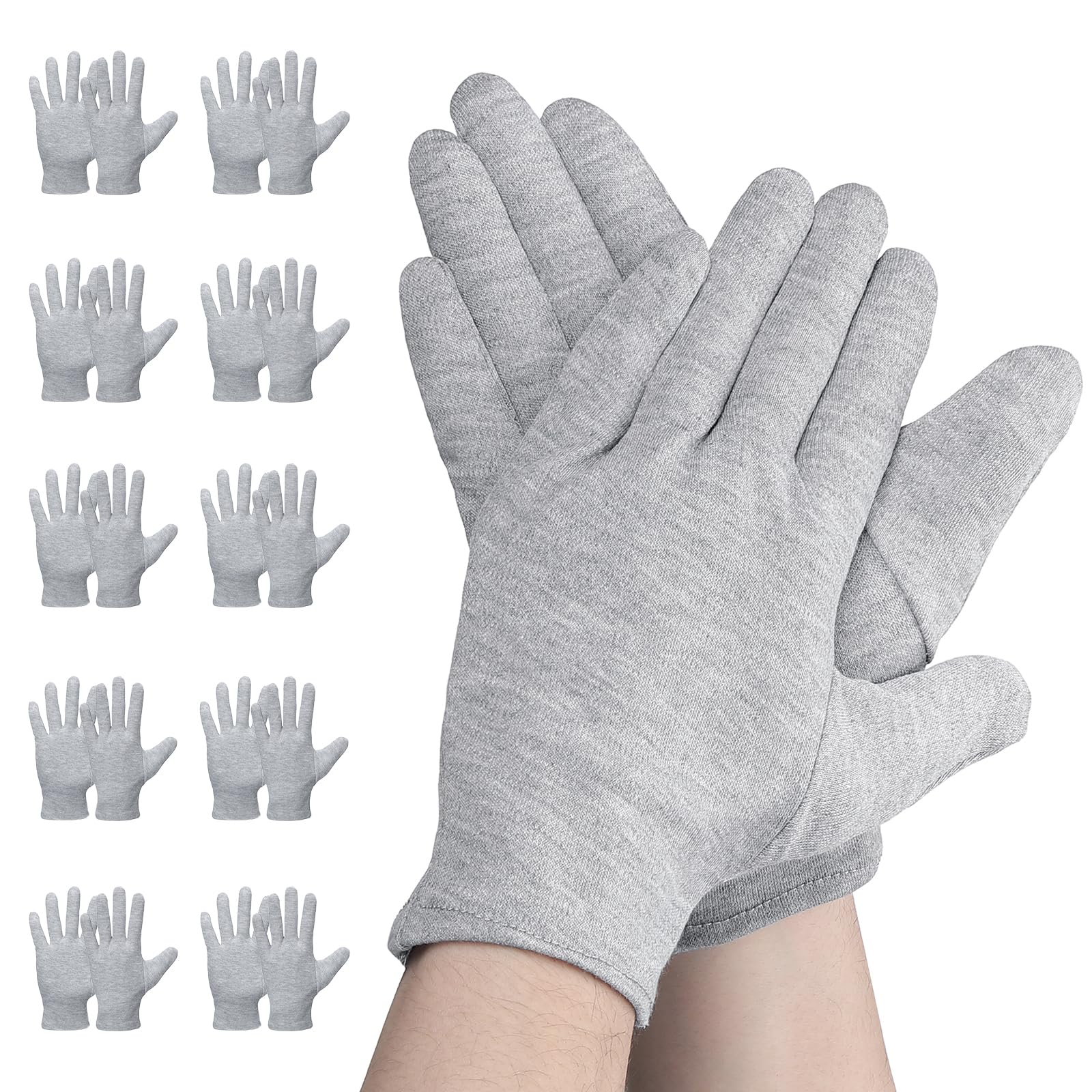 Einfa Grey Cotton Gloves, 20 Pieces/10 Pairs Medium Work Gloves M 23CM