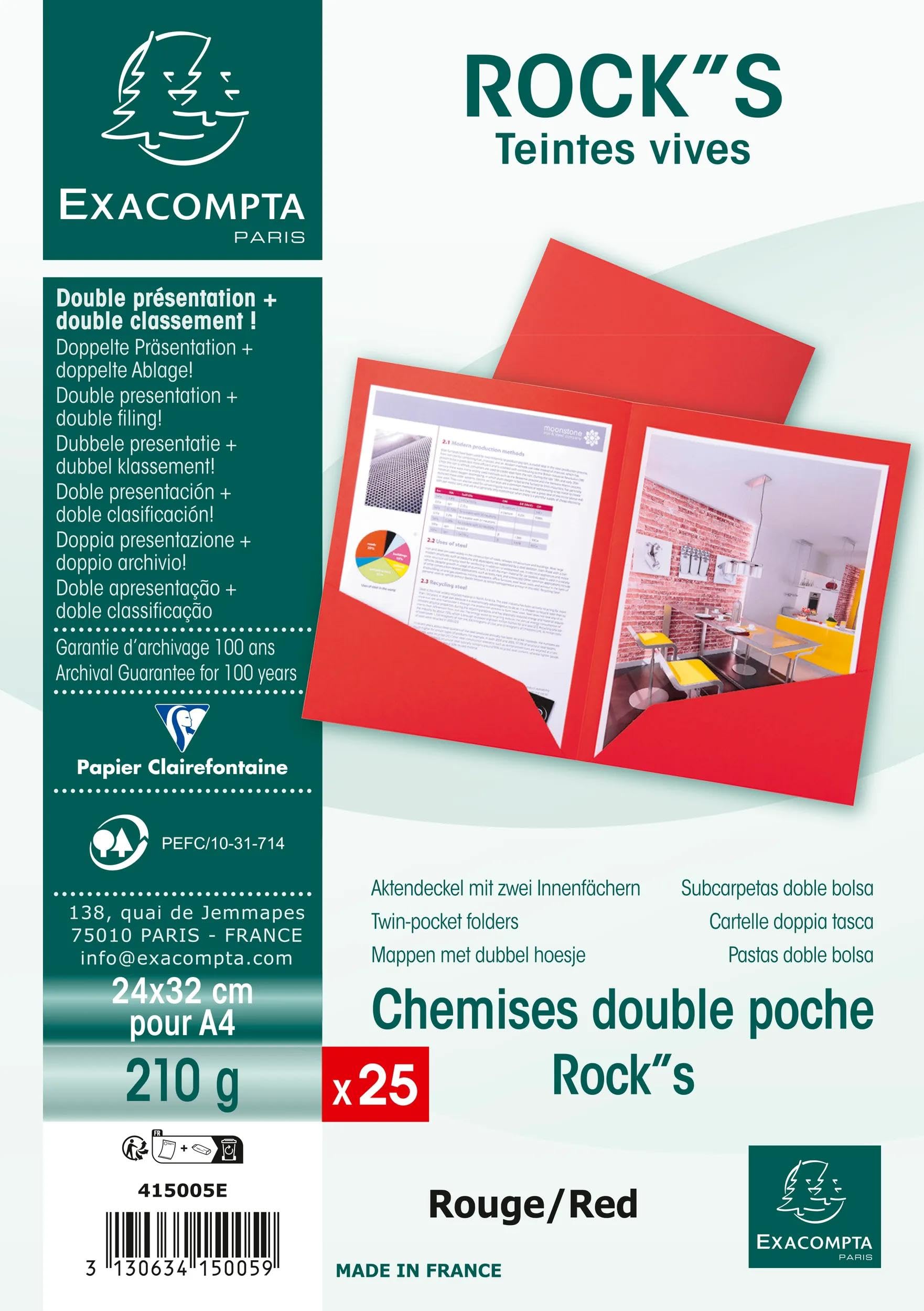 Exacompta 250 Mappen mit Doppeltasche Rock"s rot