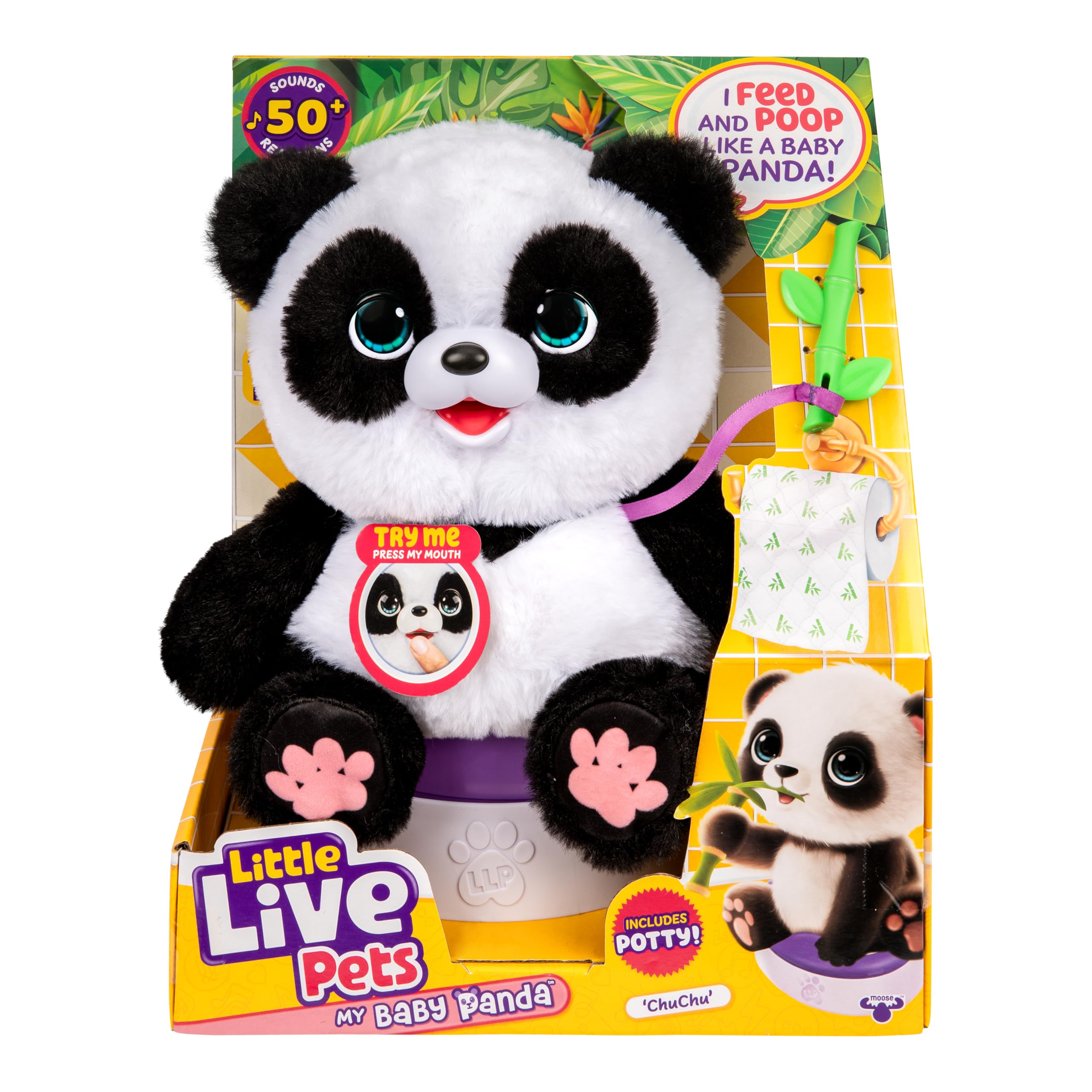 Little Live Pets My Baby Panda - Potty and Bamboo Included in Set - 50+ Sounds - Interactive Toy for Children 4+