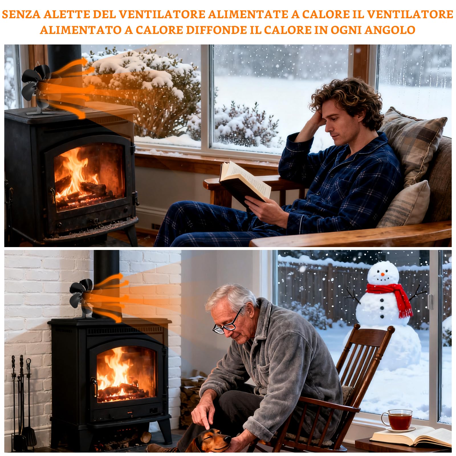 Ventole per stufe camino, Ventilatore Per Camino A Legna, ventilatore a 6 pale, ventilatore per caminetto a 6 pale, per stufa a legna/stufa da cucina/caminetto (Standard)