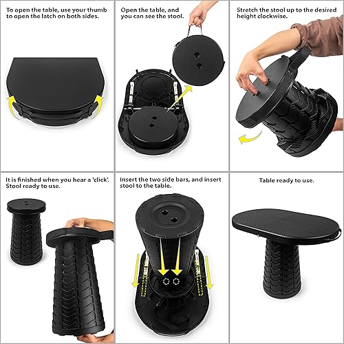Miniatura 7 de Ultra Handy Taburete y mesa plegable retráctil 2 en 1 taburete plegable para adultos silla portátil y plegable para camping caza y pesca taburete