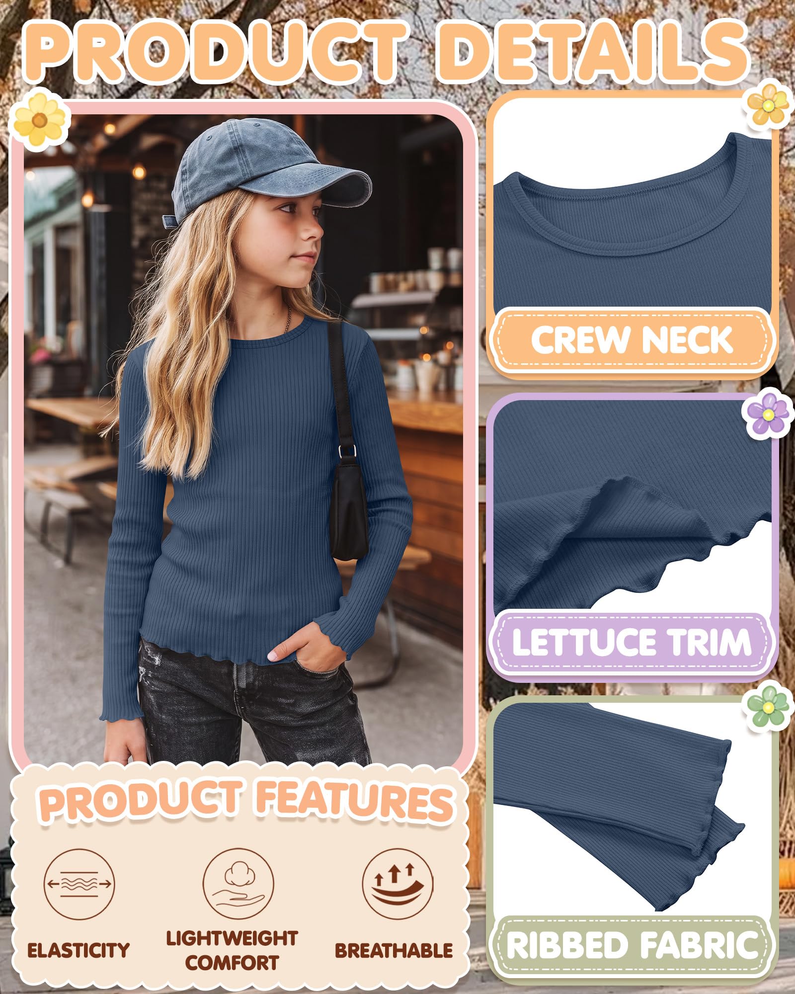 Clabby 4er-Pack Langarmshirts Gerippt Mädchen