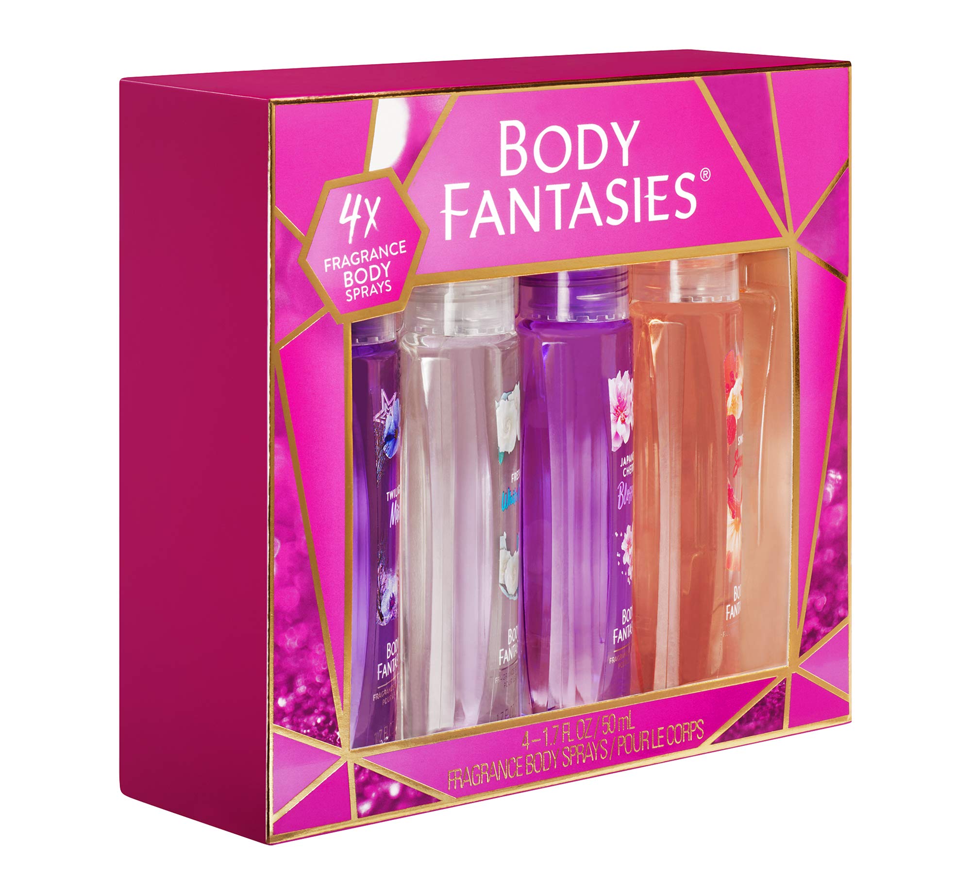 “Body Fantasies Signature 4 Pc. Gift Set (Fragrance Body Spray 1.7 Oz Of Fresh White Musk + Japanese Cherry Blossom + Twilight Mist + Pink Sweet Pea) for Women”