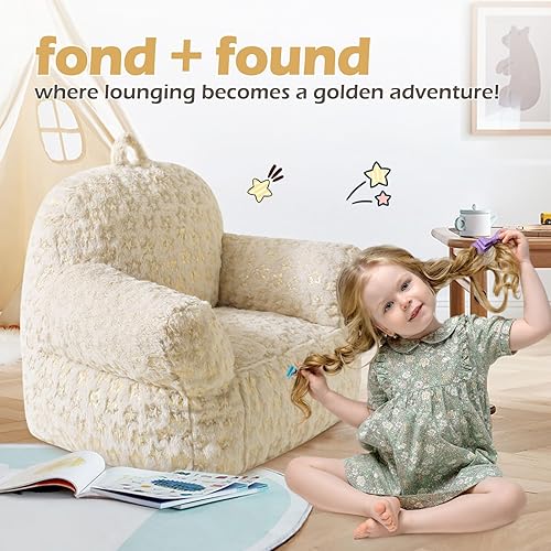 Miniatura 8 de fond + found Silla para niños, sofá de felpa, sillón para niños, sofá para niños, sofá ligero para niños, estrellas estampadas con papel de