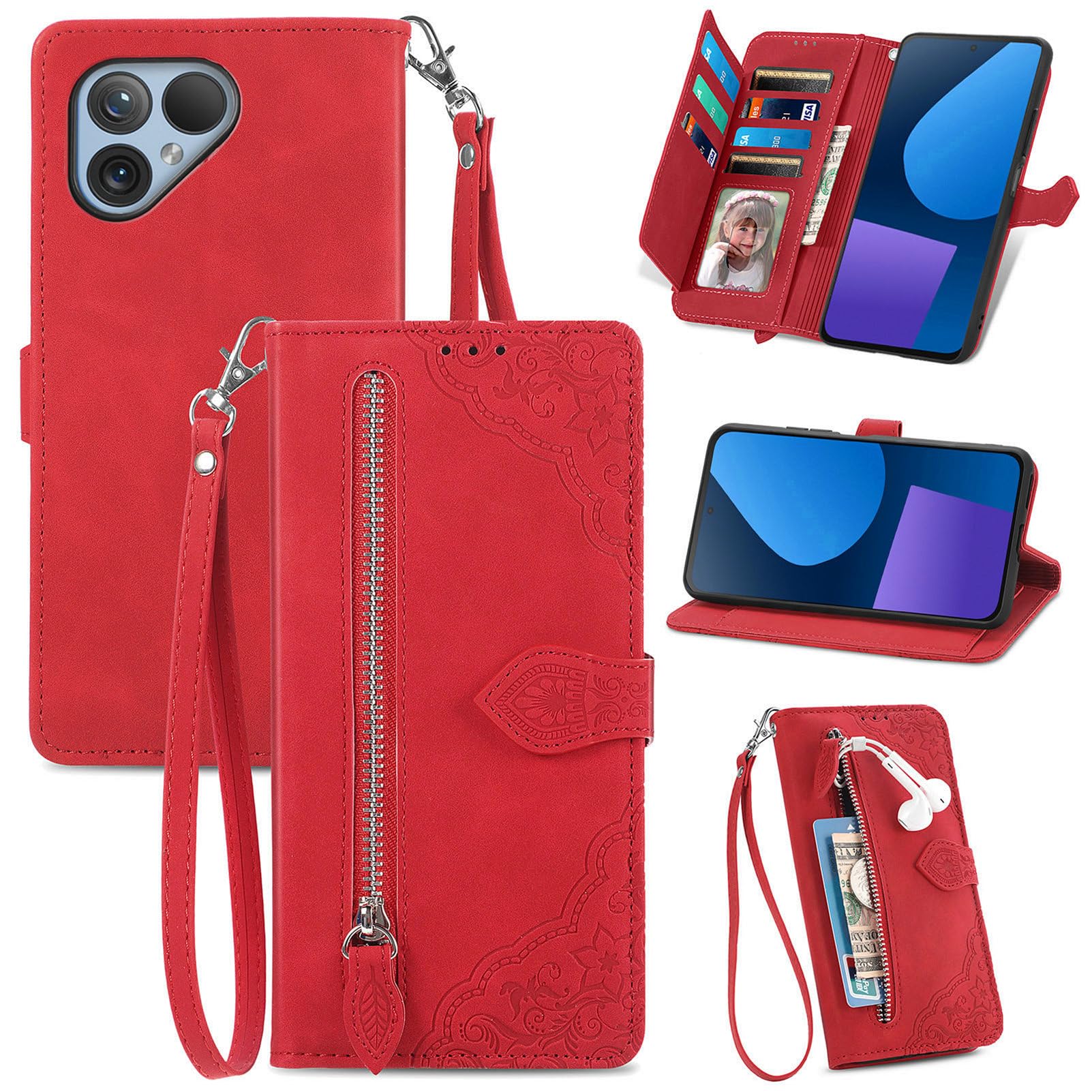 Cover Con Portafoglio E Supporto Per Fairphone 5 – Pelle Artificiale, Chiusura Magnetica, Stampa Farfalla Gatto