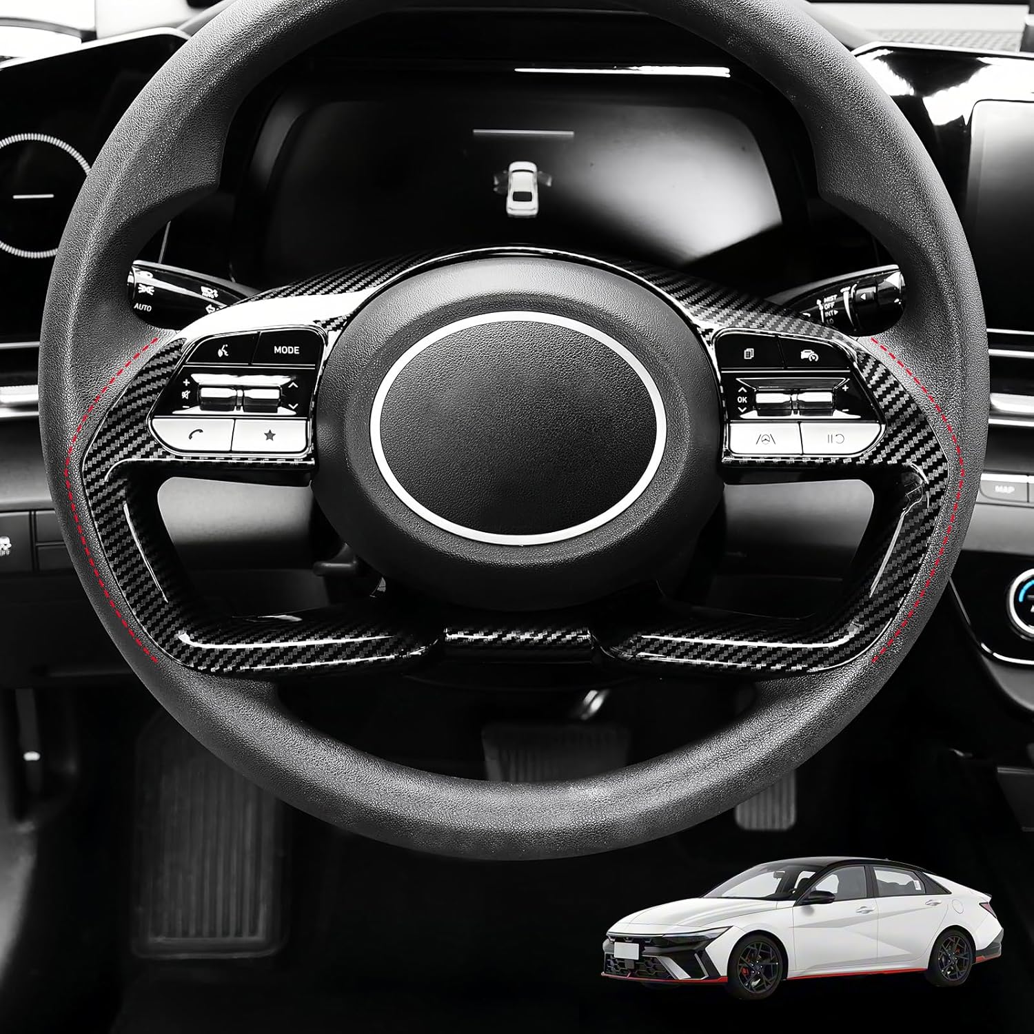 YOUTOOCAR Steering Wheel Cover Trim Compatible with Hyundai Tucson 2022–2025, Hyundai Elantra 2021–2025, Hyundai Santa Cruz 2022–2025 Accessories (Carbon Fiber Pattern)