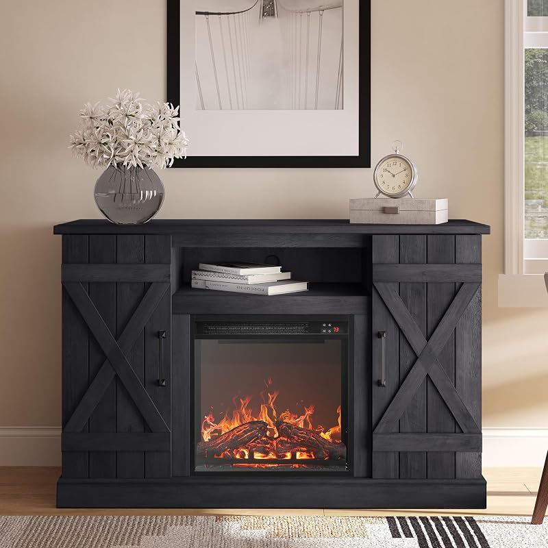 BELLEZE Veropeso 47" TV Stand with 18" Electric Fireplace - Rustic Grey image 3