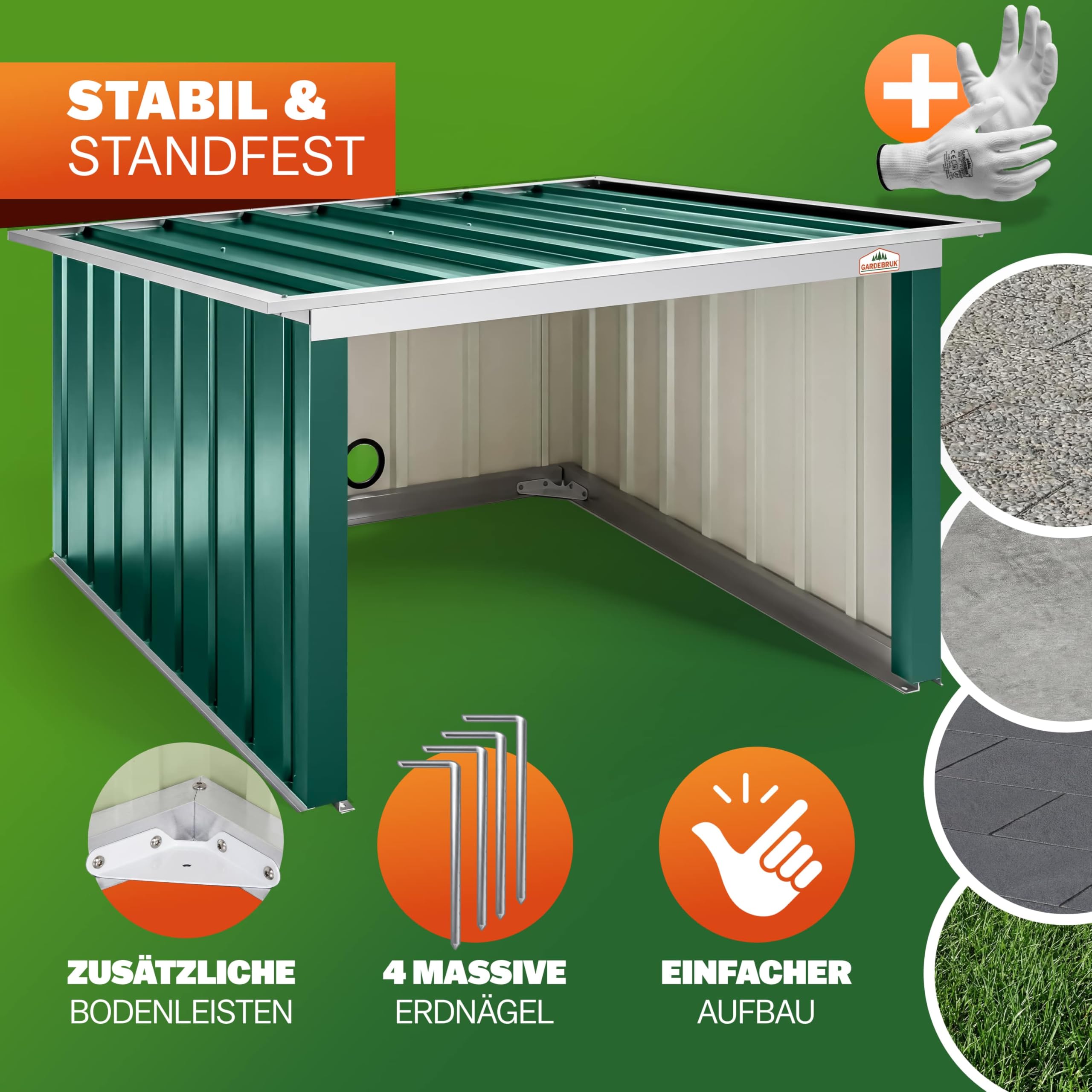 Gardebruk® Mähroboter Garage 89x90x54cm Pultdach Metall Wetterbeständig Dach klappbar 4X Erdanker Carport Regenschutz Rasenroboter Grün