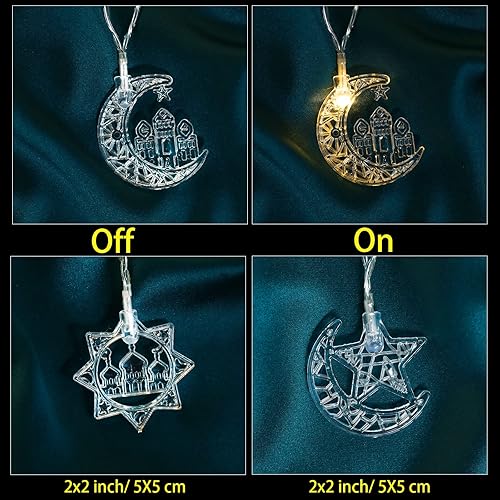 Miniatura 7 de 40 LEDs 20 ft Ramadan Eid String Lights Muslim Decorative Lights Mubarak Islam Fairy Lights Star Moon Castle Lantern String Lights with Remote USB