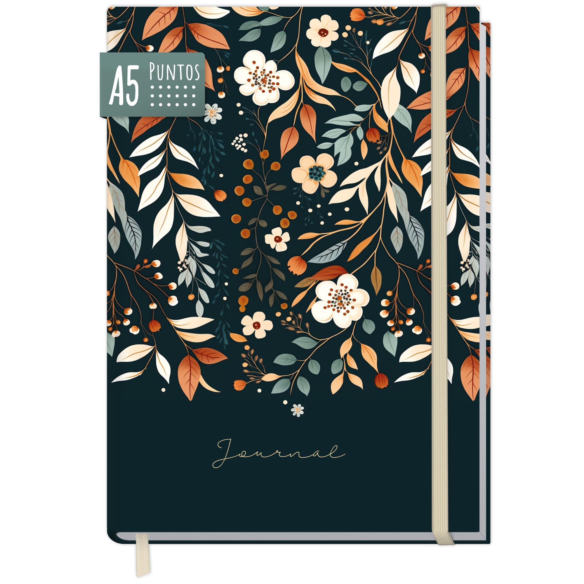 paper&you® Bullet Journal punteado A5 con banda elástica [Pretty Flowers] 156 páginas | cuaderno punteado, diario | sostenible & climáticamente neutro