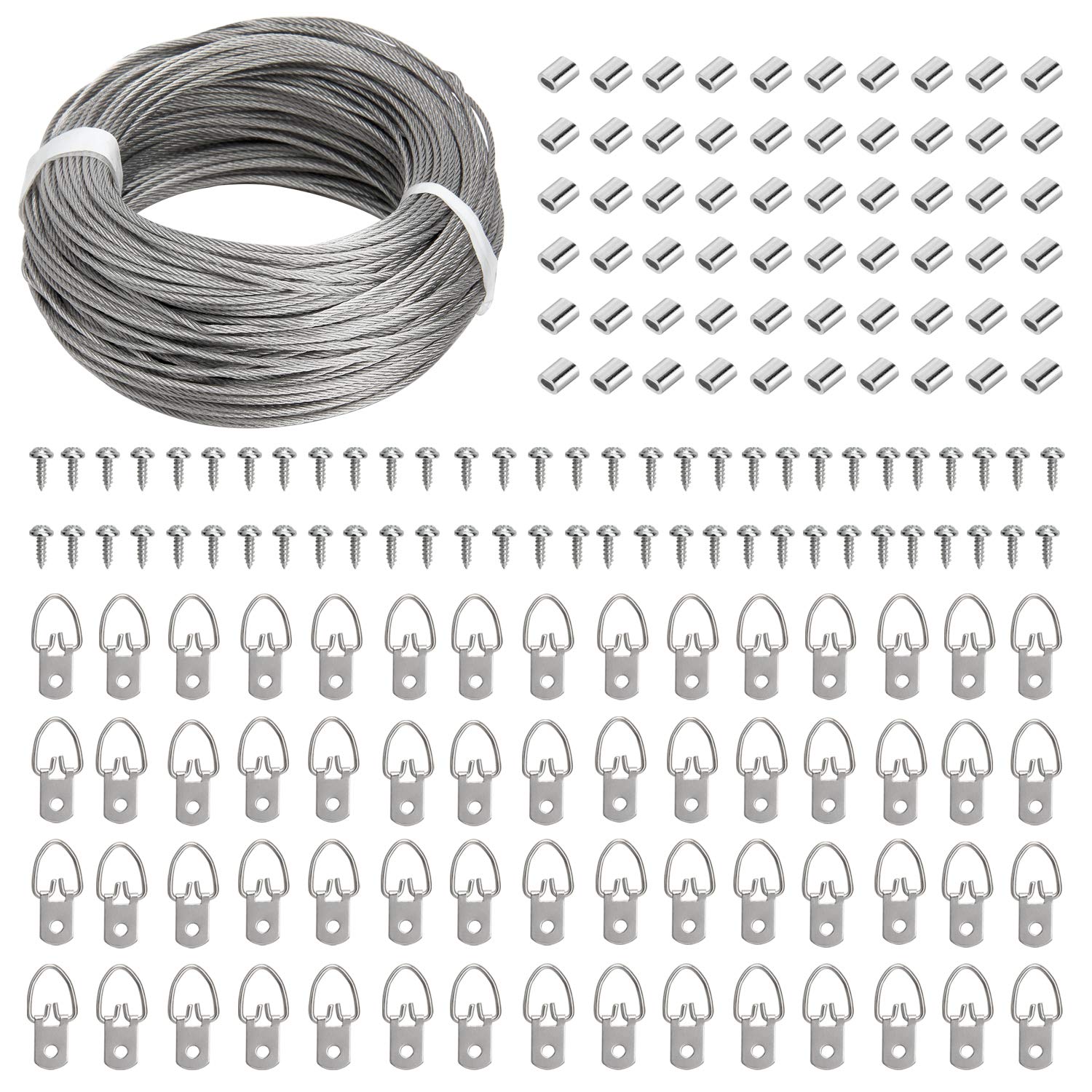 Picture Hanging Kit 100 Feet Stainless Steel Hanging Wire, 60 Pcs D