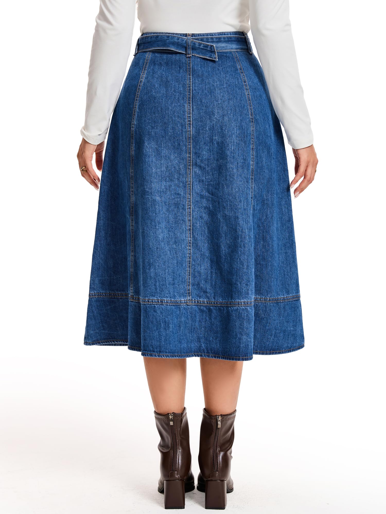 Damen Vintage Knopfleiste Ausgestellter Midi Jeansrock