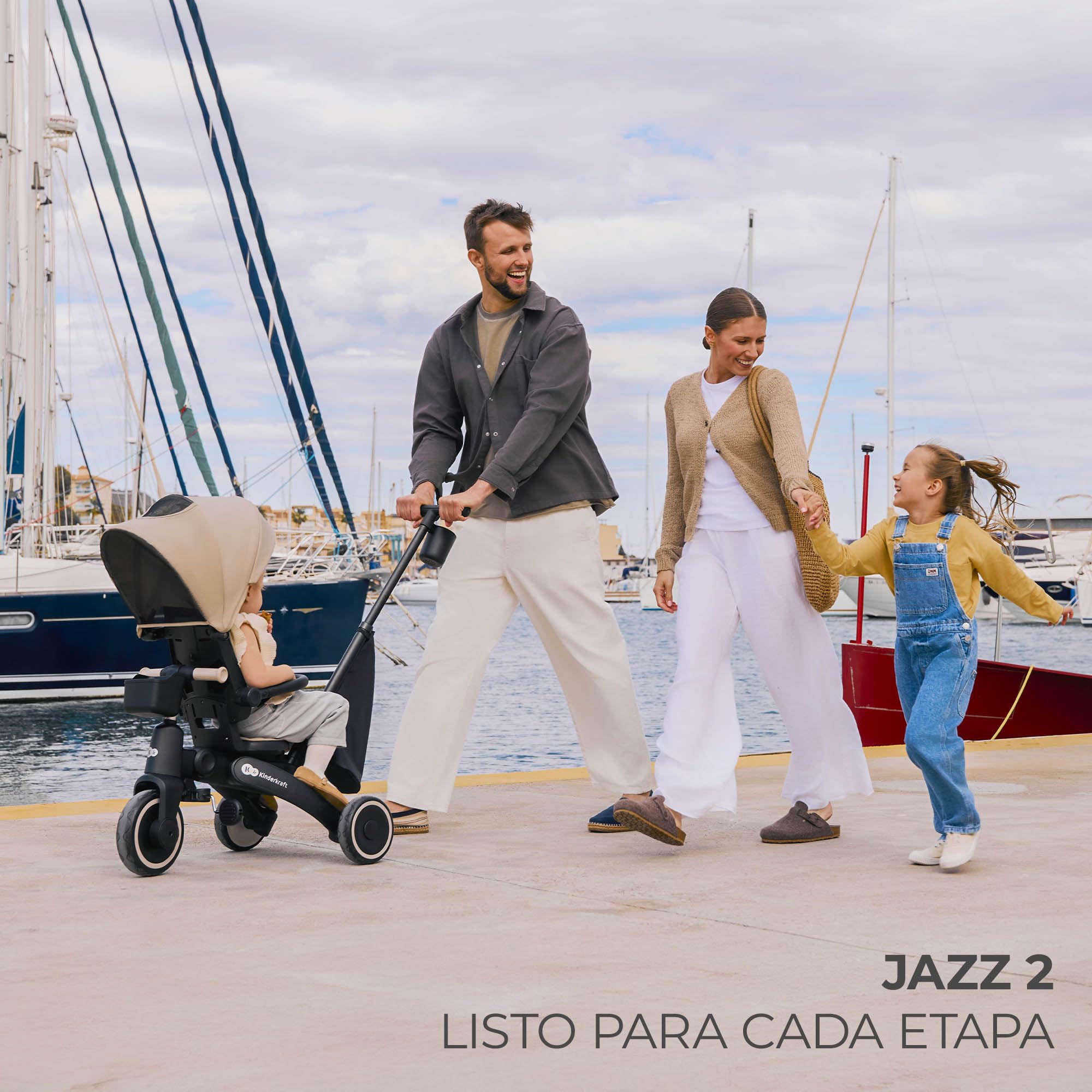 Kinderkraft JAZZ2 Triciclo 6 en 1, con función de Rueda para niños, Cochecito Plegable con Accesorios, protección UV UPF50+, de 9 Meses a 5 años, Rosa