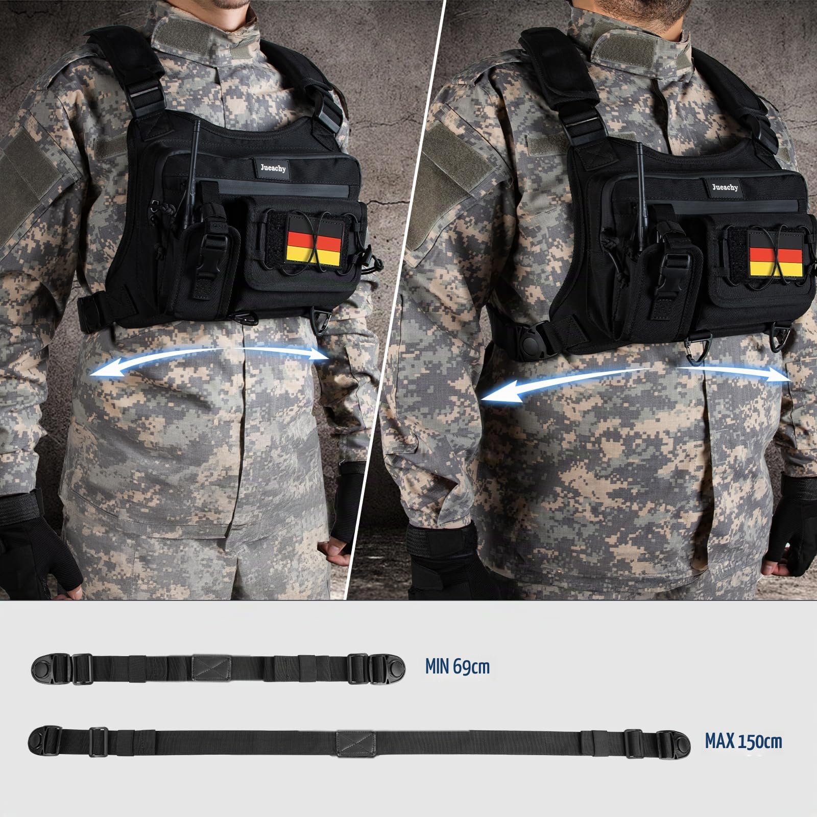 Jueachy Gilet da Corsa Uomo Tactical Running Vest Riflettente Borsa per Corsa e Jogging Zaino da Corsa
