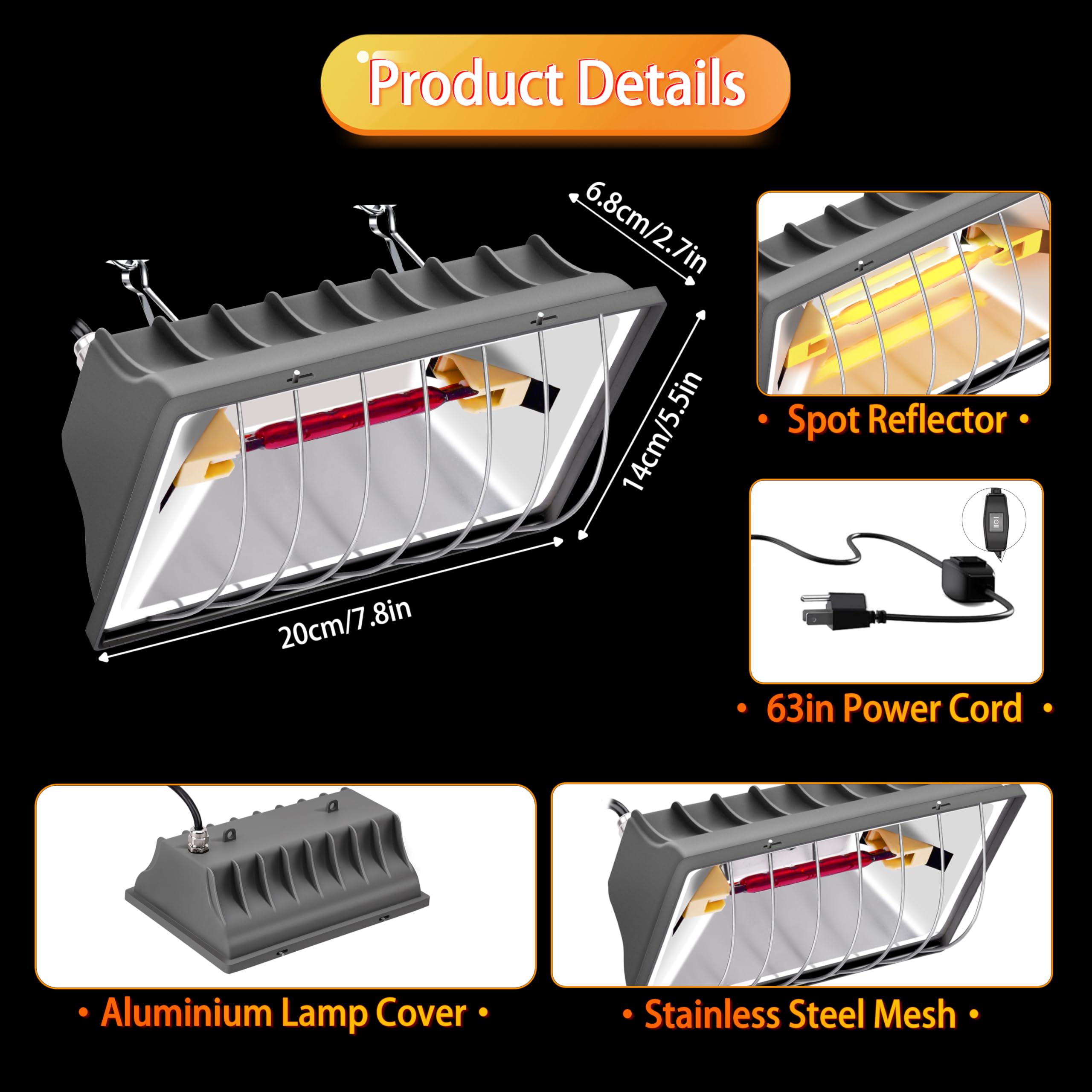 Lámpara calefactora de pollos, 175 W, placa de calefacción para pollitos, luz colgante, temperatura y altura ajustables con pantalla de aleación de aluminio anticaída, adecuada para pollos, patos