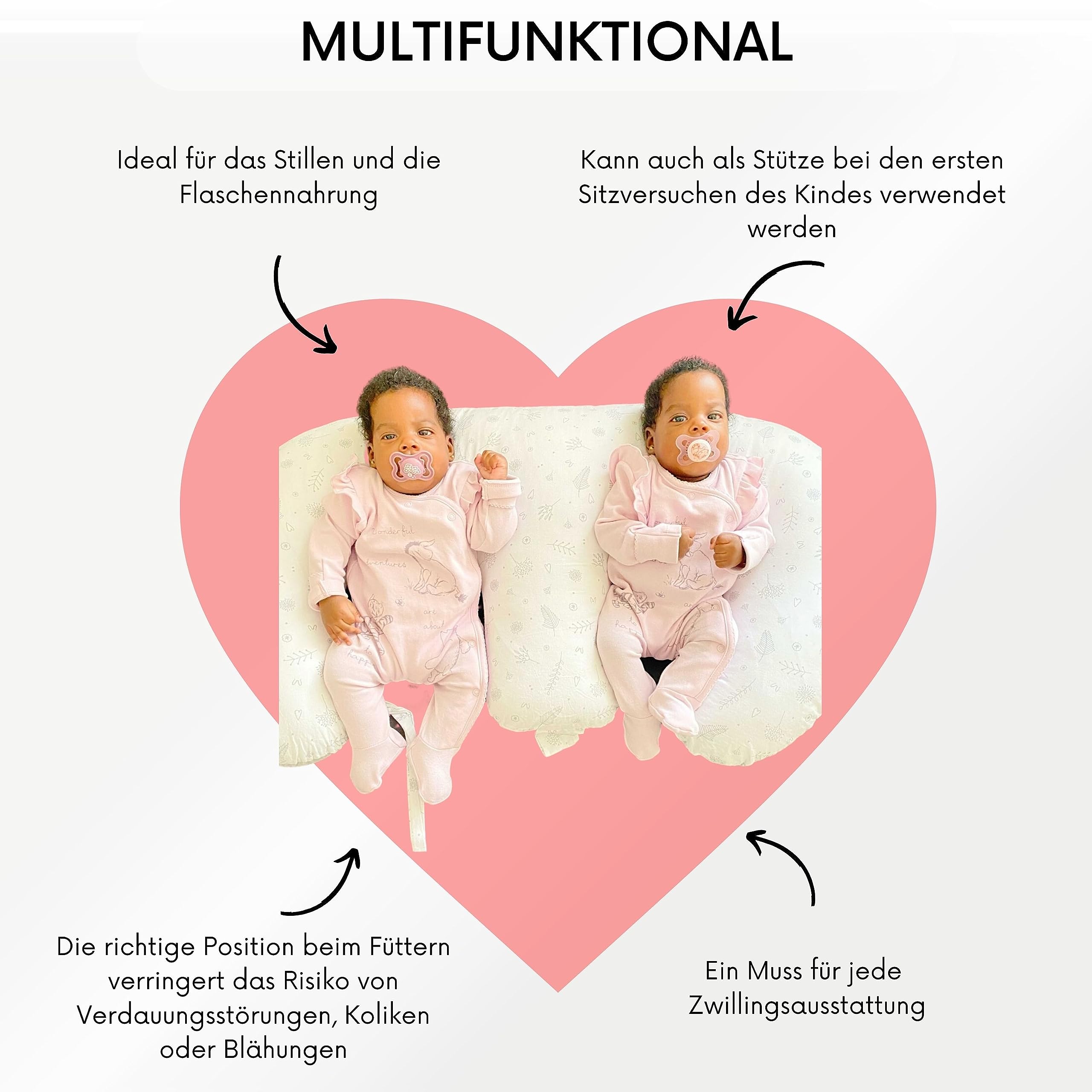 Bellochi Growing in style Stillkissen Zwillinge, Stillkissen XXL, Nursing Pillow - Schwangerschaftskissen, Stillkissen groß, Stillhörnchen Baby - Multifunktionale Zwillingsstillkissen Lux